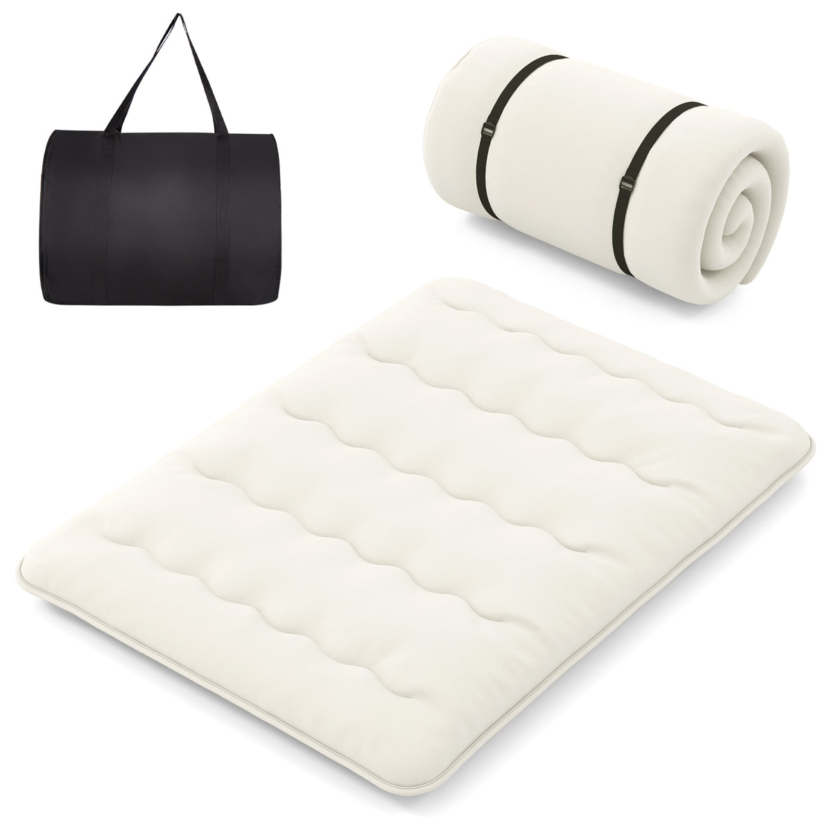 Queen/King/Twin/Full Futon Mattress Floor Sleeping Pad with Washable Cover Beige-Queen Size-Mattresses-DECOROLALA