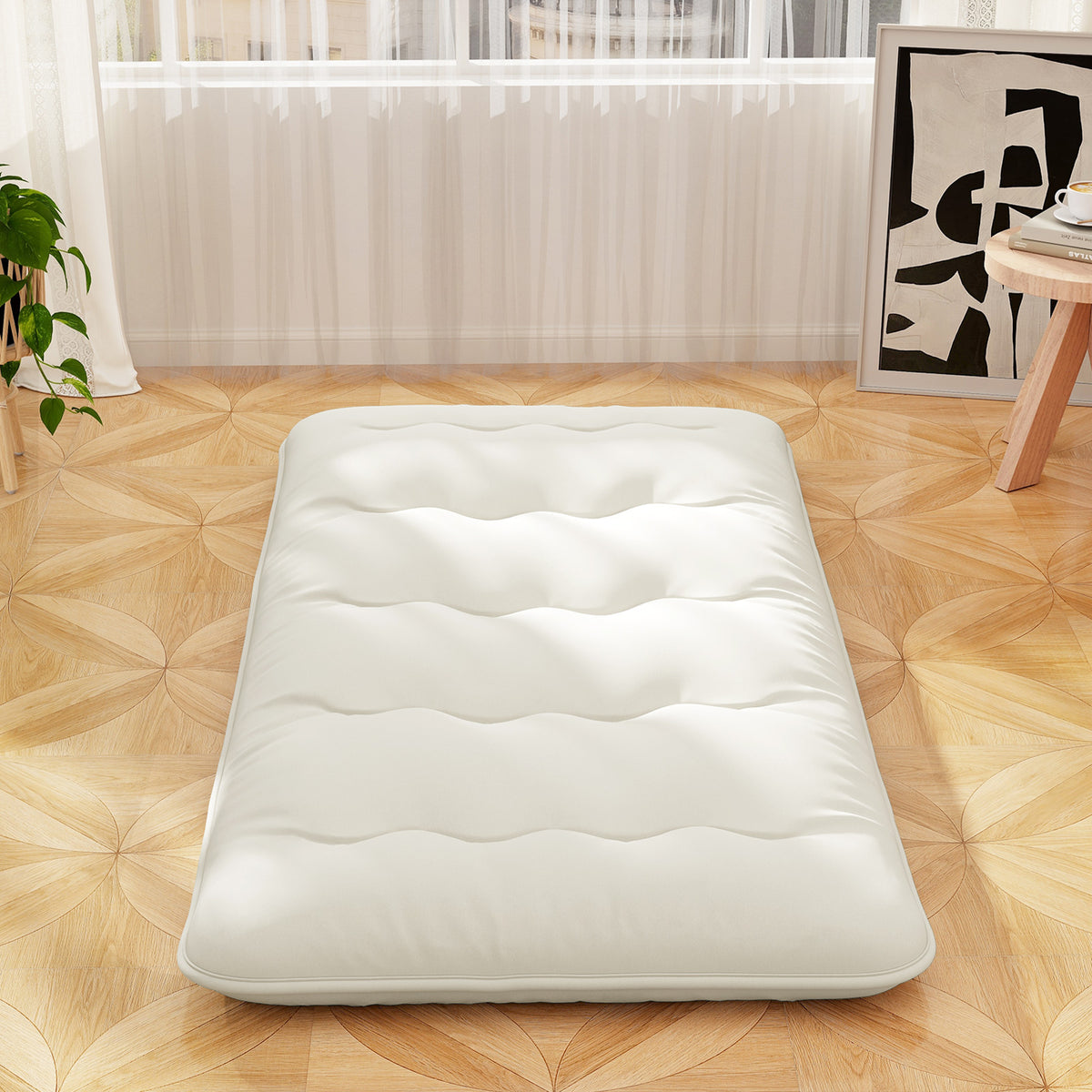 Queen/King/Twin/Full Futon Mattress Floor Sleeping Pad with Washable Cover Beige-Twin Size-Mattresses-DECOROLALA