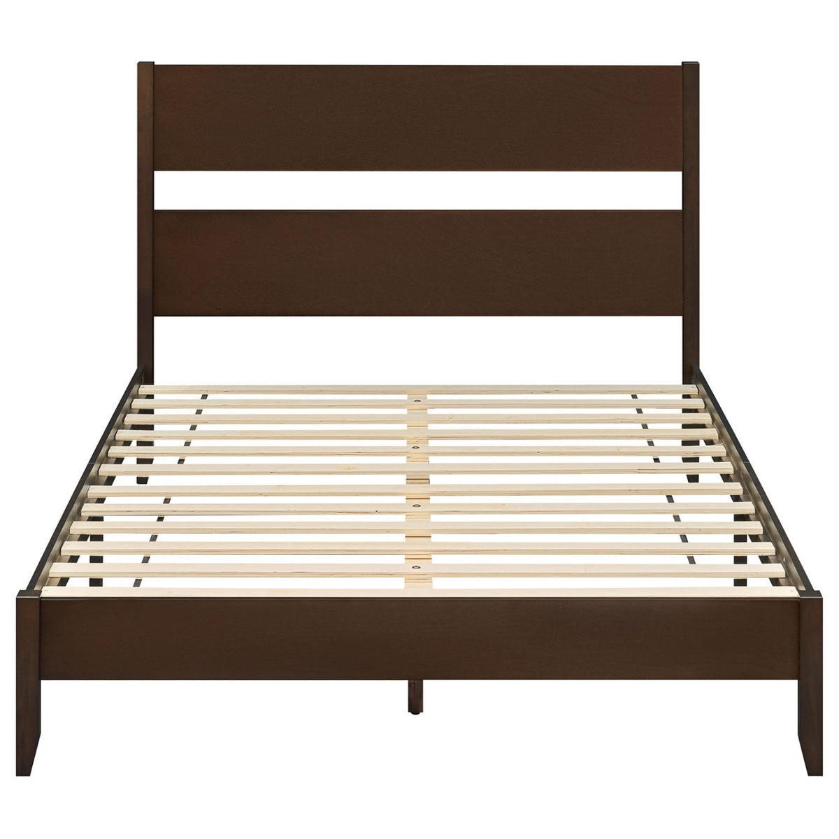 Queen Bed Frame with Headboard and Solid Wood Legs 12 Slats-Dark Walnut-Beds & Bed Frames-DECOROLALA