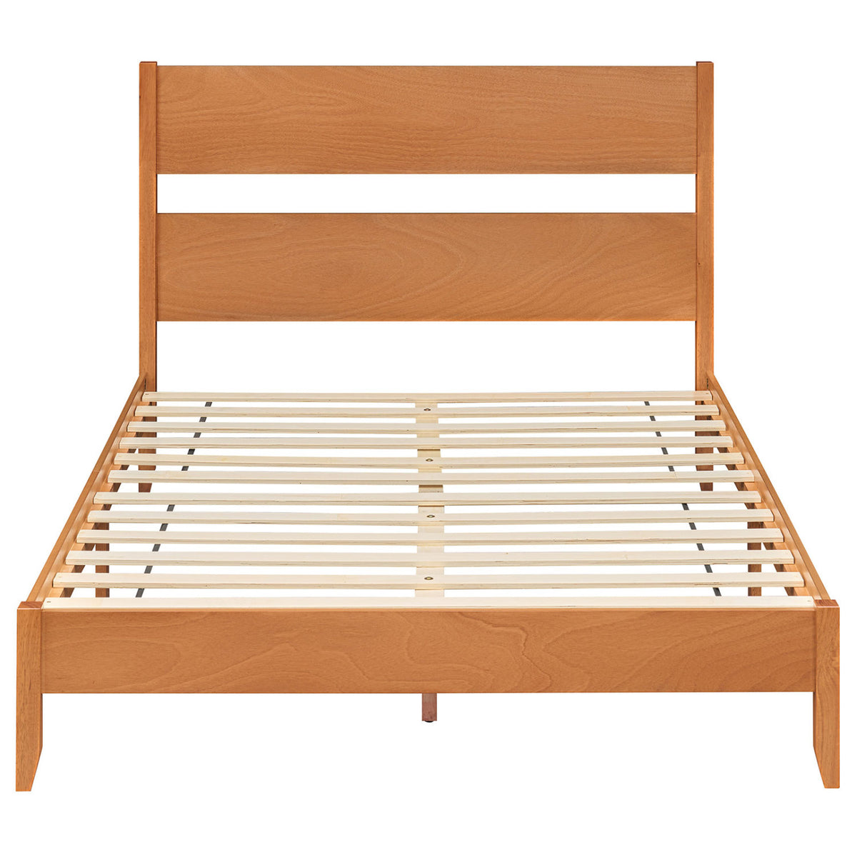 Queen Bed Frame with Headboard and Solid Wood Legs 12 Slats-Warm Brown-Beds & Bed Frames-DECOROLALA