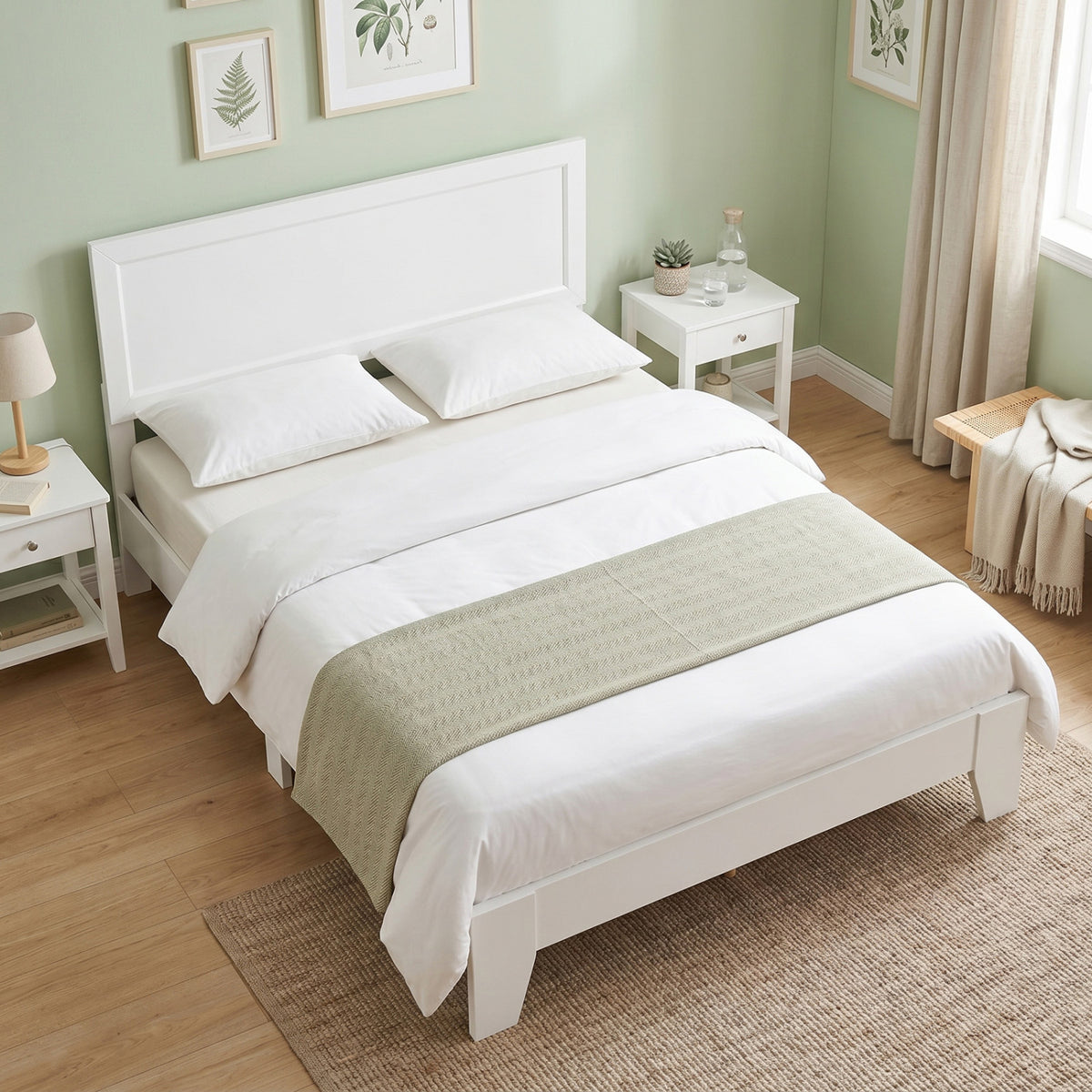 Queen Size Modern Bed Frame with Headboard-White-Simple Bed Frame-DECOROLALA