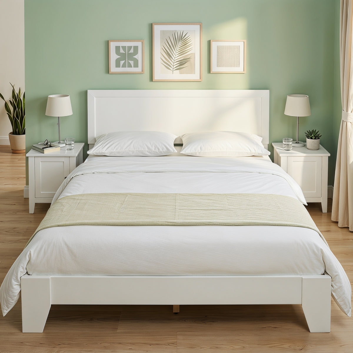 Queen Size Modern Bed Frame with Headboard-White-Simple Bed Frame-DECOROLALA