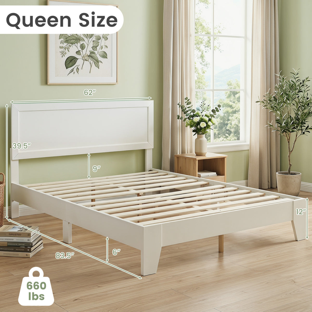 Queen Size Modern Bed Frame with Headboard-White-Simple Bed Frame-DECOROLALA