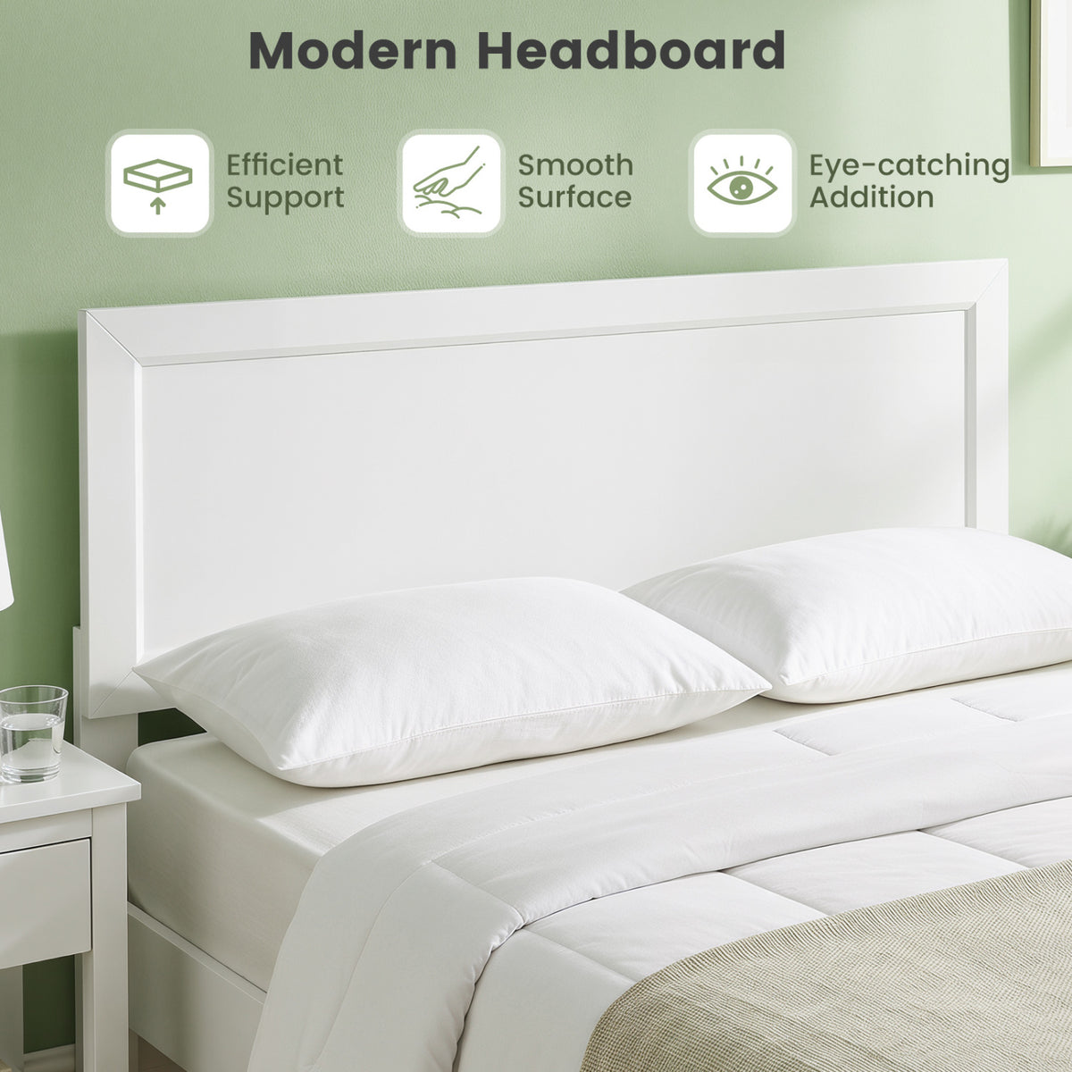 Queen Size Modern Bed Frame with Headboard-White-Simple Bed Frame-DECOROLALA