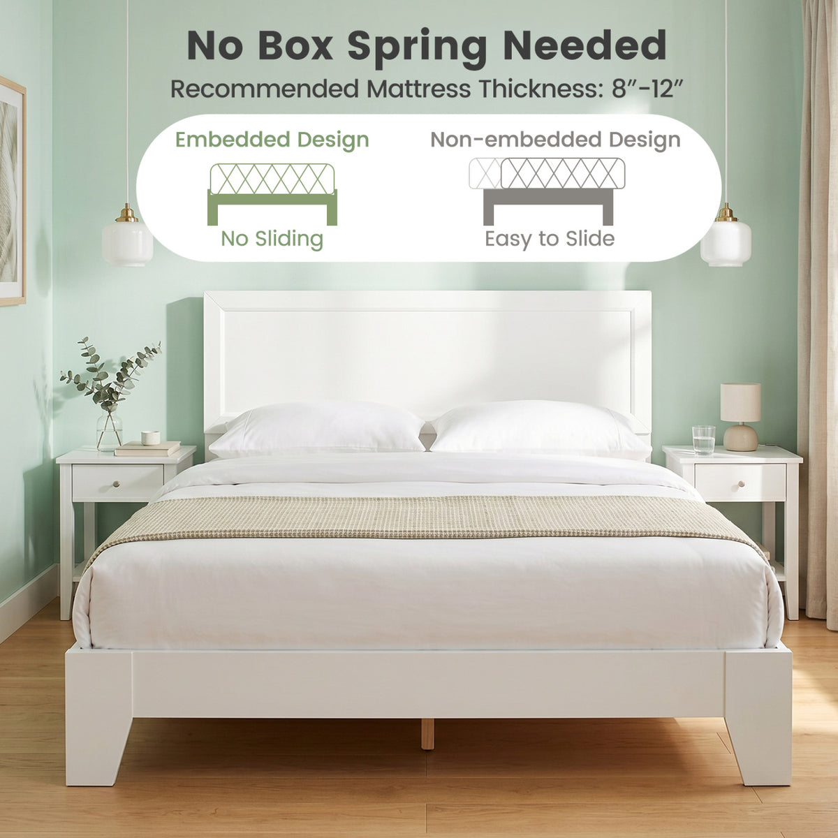 Queen Size Modern Bed Frame with Headboard-White-Simple Bed Frame-DECOROLALA