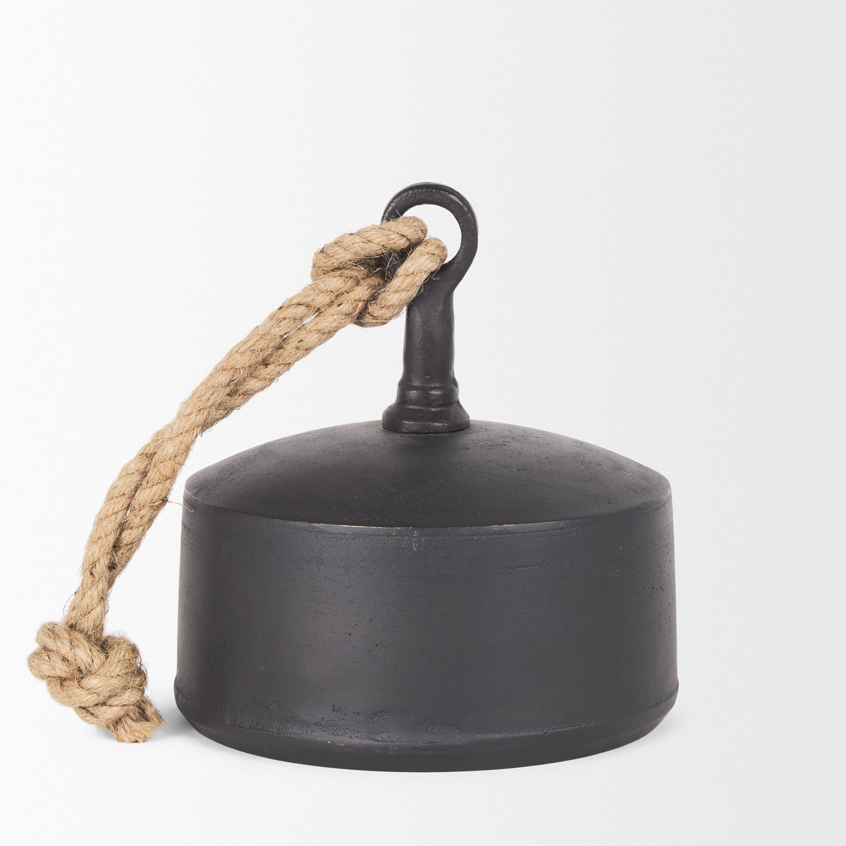 Quincy Large Matte Black Metal Decorative Bell with Rope Handle-Objects-DECOROLALA