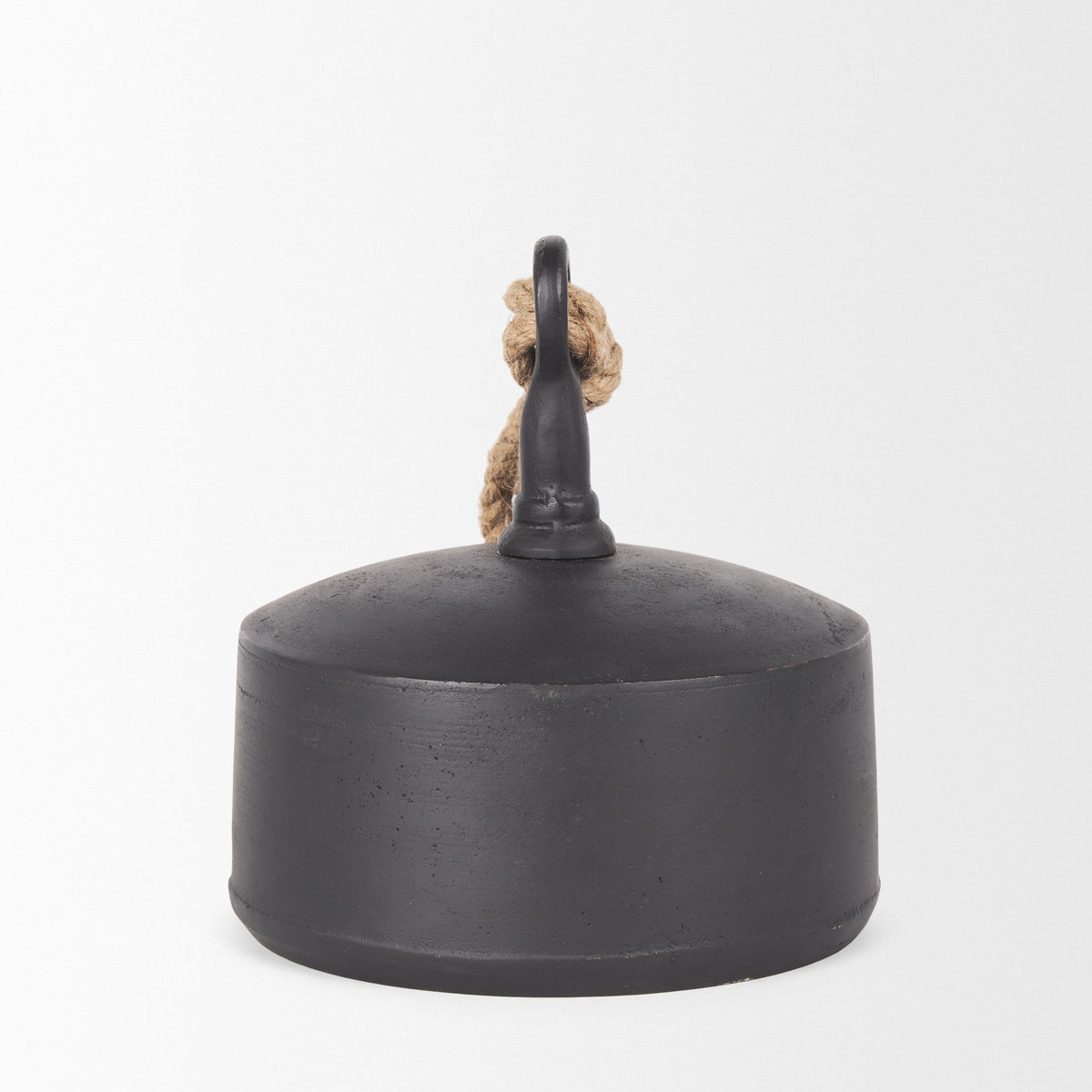 Quincy Large Matte Black Metal Decorative Bell with Rope Handle-Objects-DECOROLALA