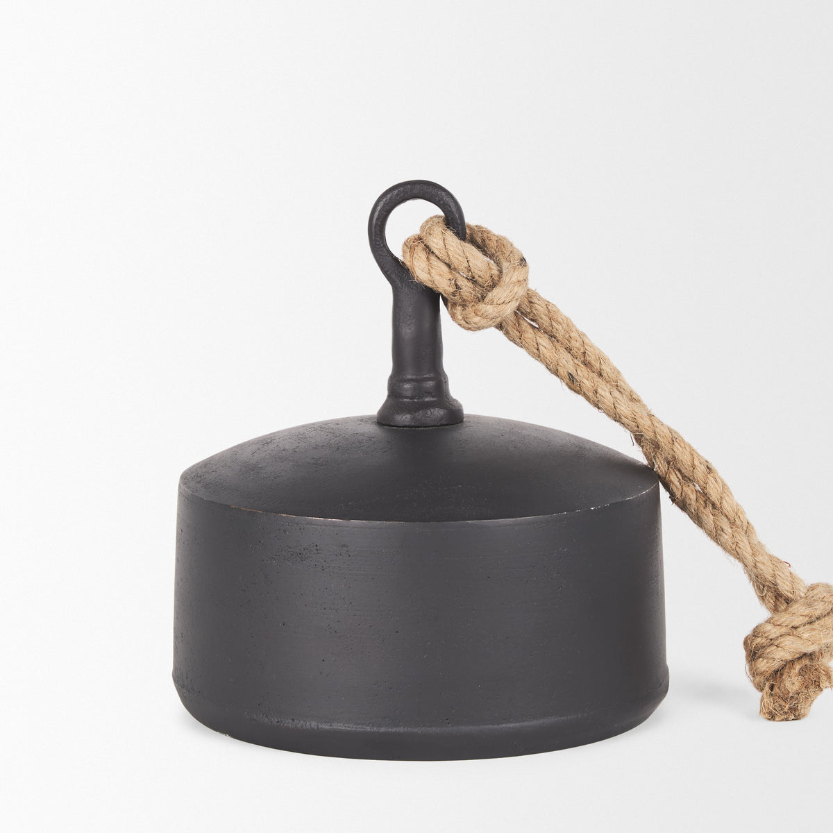 Quincy Large Matte Black Metal Decorative Bell with Rope Handle-Objects-DECOROLALA