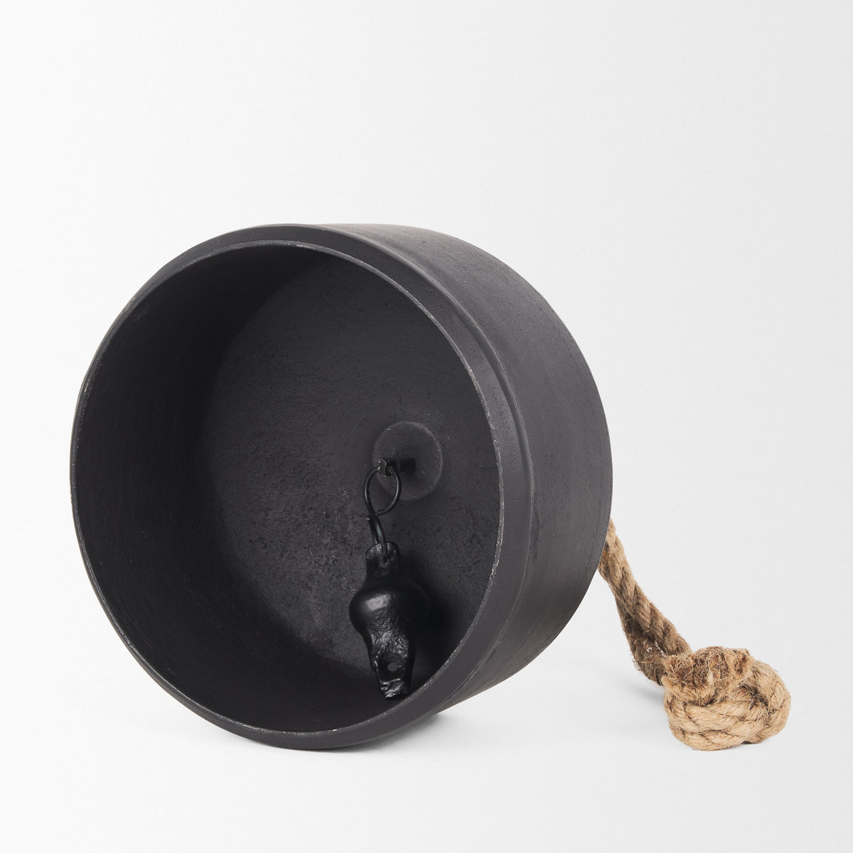 Quincy Large Matte Black Metal Decorative Bell with Rope Handle-Objects-DECOROLALA