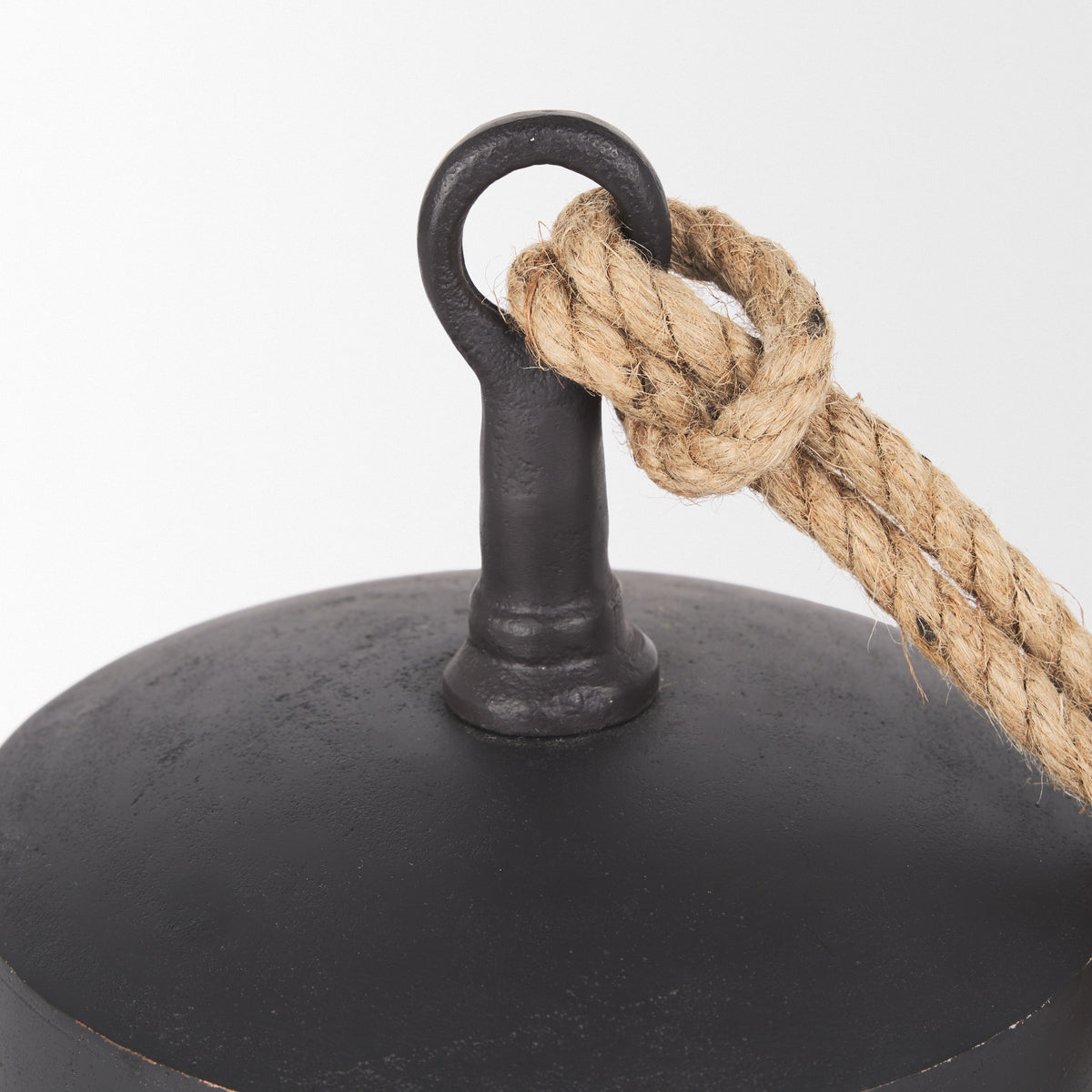 Quincy Large Matte Black Metal Decorative Bell with Rope Handle-Objects-DECOROLALA