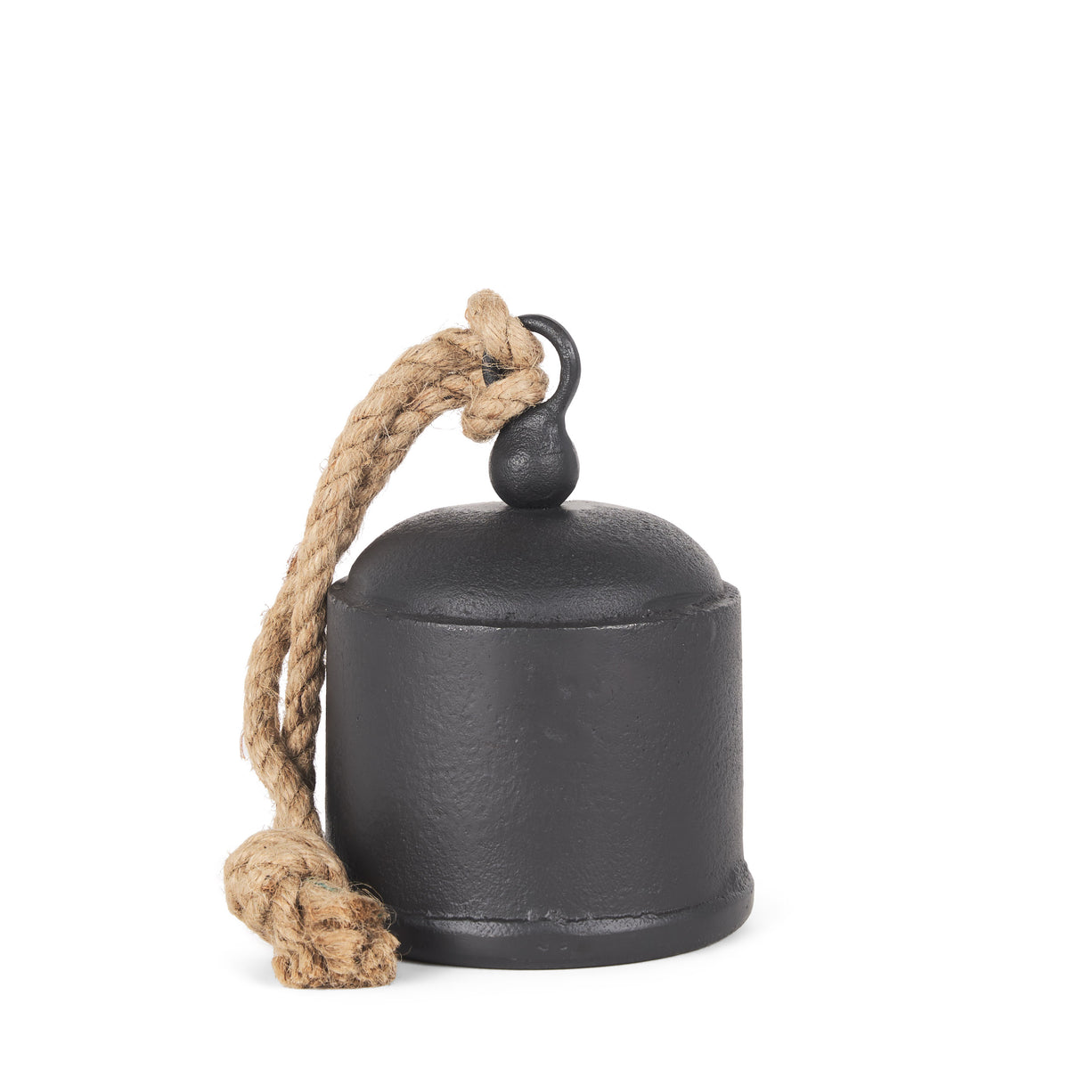 Quincy Medium Matte Black Metal Bell with Rope Handle-Decorative Objects-DECOROLALA