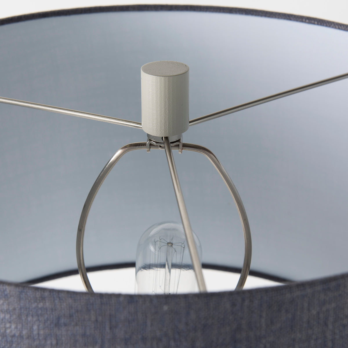 Quinn 19.0L x 19.0W x 24.6H Beige Base W/Navy Fabric Shade Table Lamp-Table Lamps-DECOROLALA