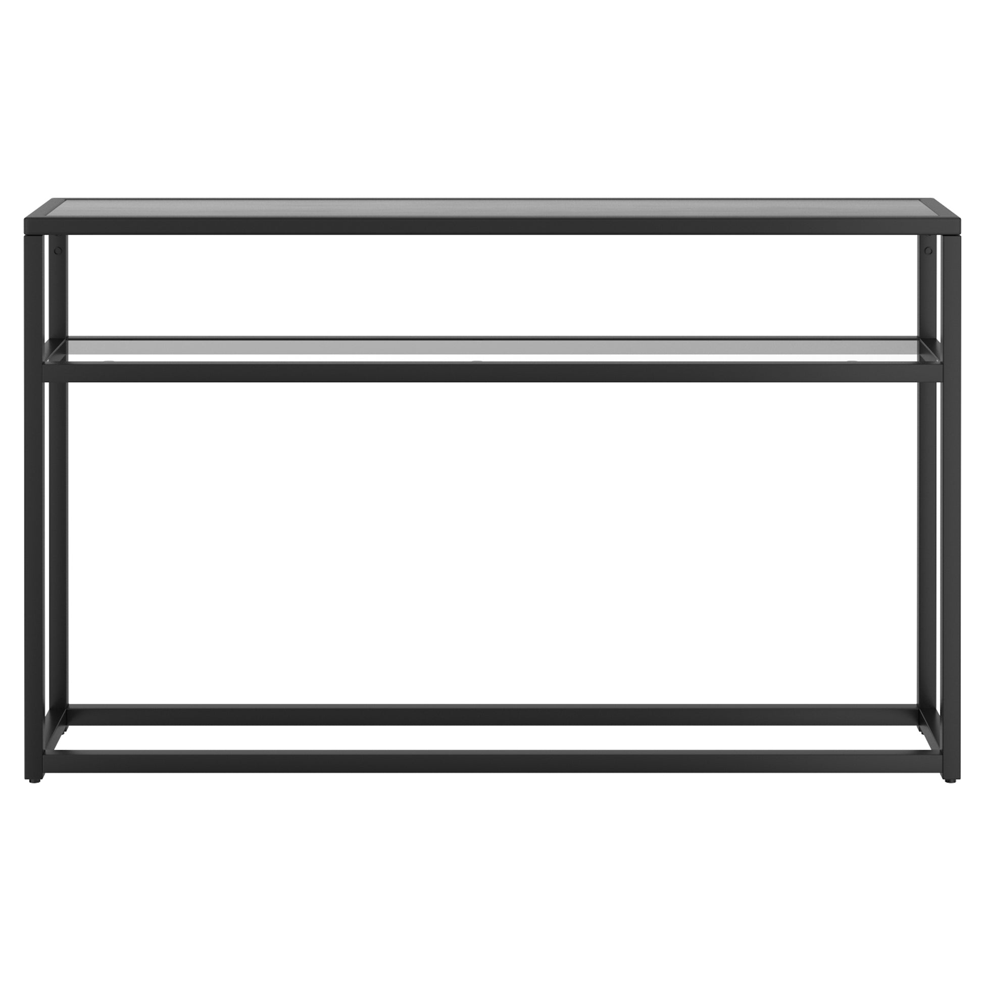 Quinn Console Table - Black Modern Metal and Glass Narrow 42"-DECOROLALA