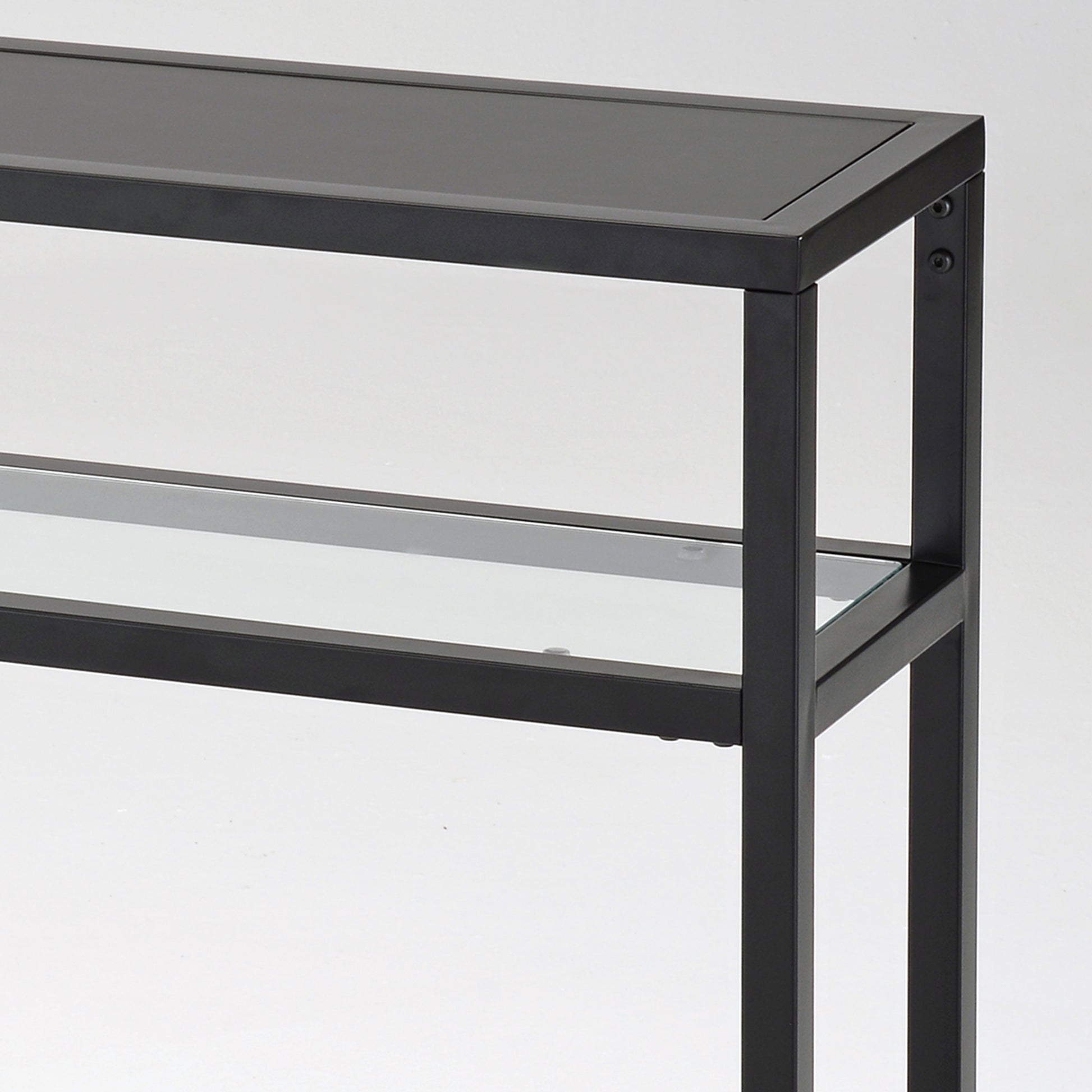 Quinn Console Table - Black Modern Metal and Glass Narrow 42"-DECOROLALA