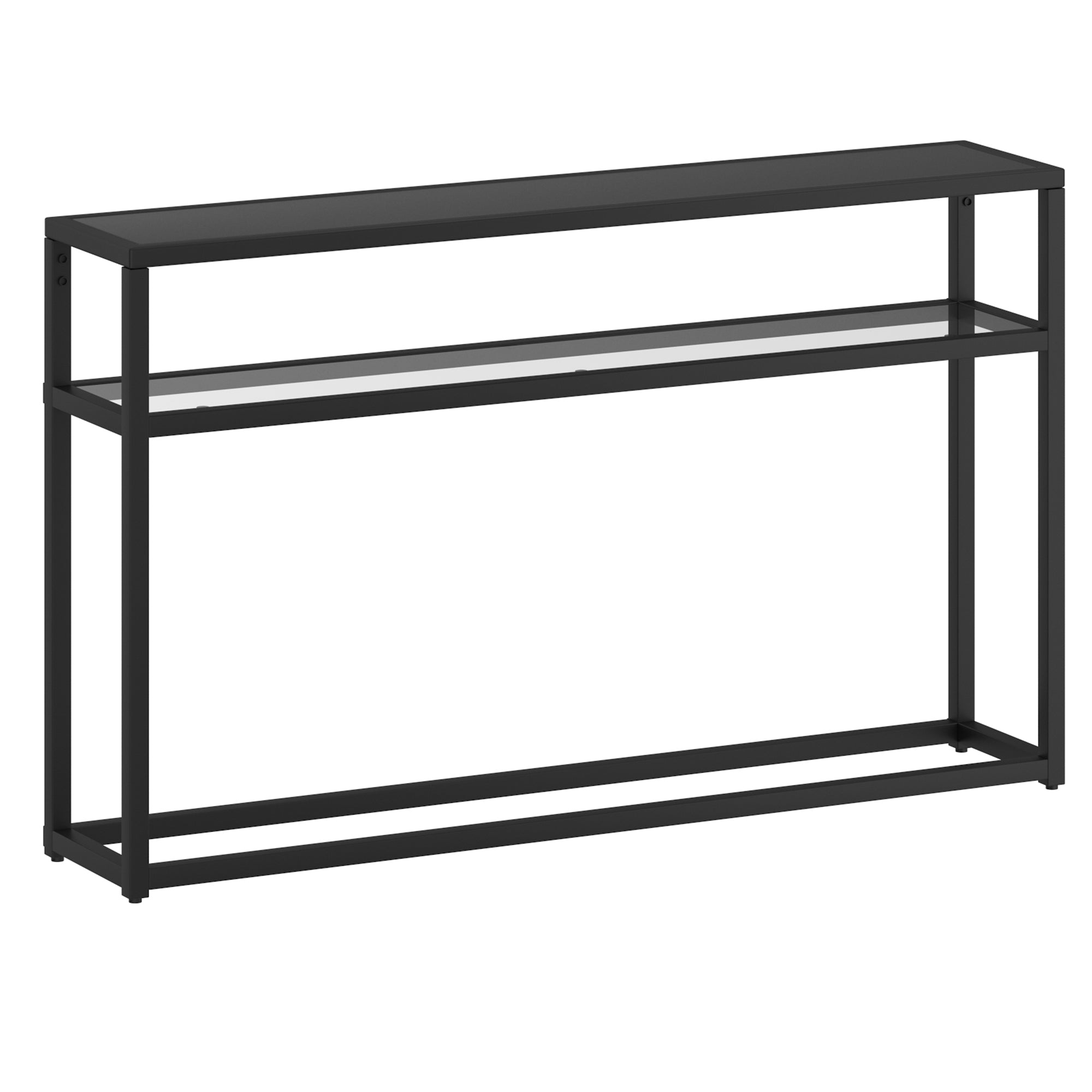 Quinn Console Table - Black Modern Metal and Glass Narrow 42"-DECOROLALA