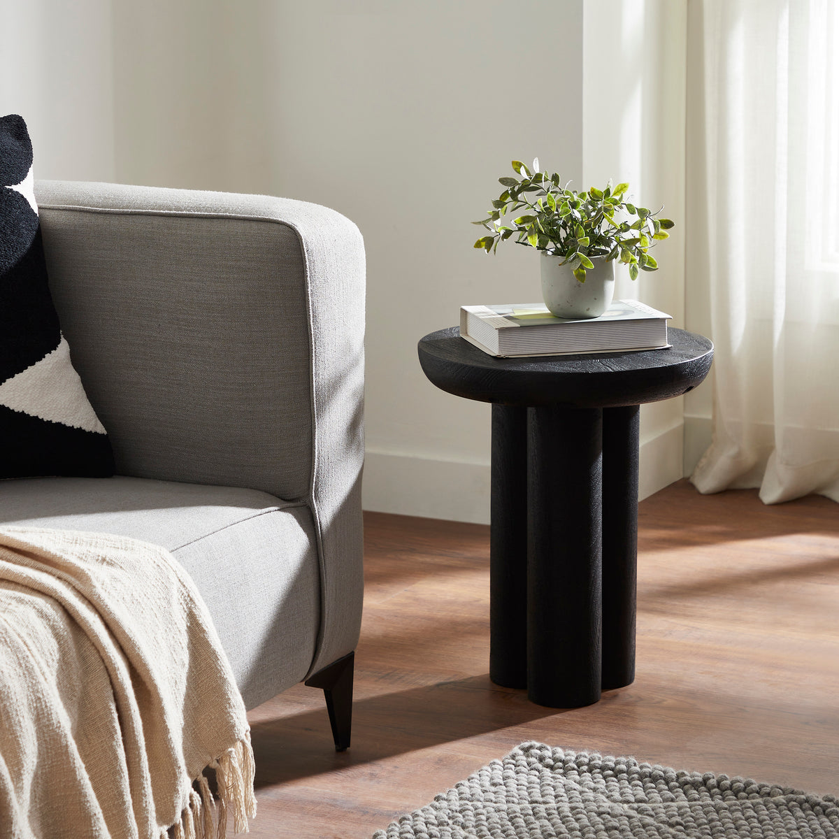 Quintin Indoor Mango Wood Side Table, Black-End Tables-DECOROLALA