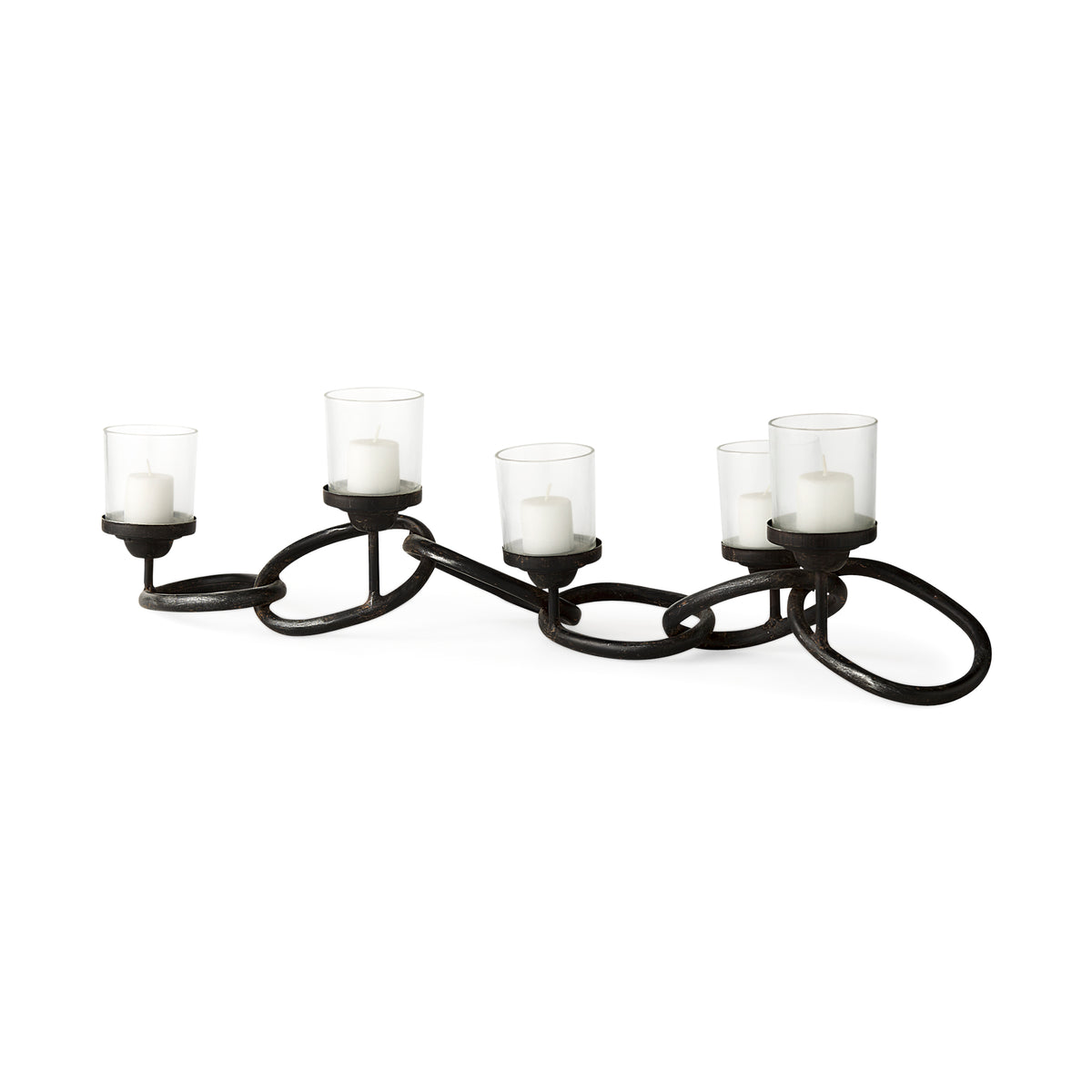 Quito Black Metal Chain-Link Five Candle Table Candle Holder-Table Candle Holders-DECOROLALA