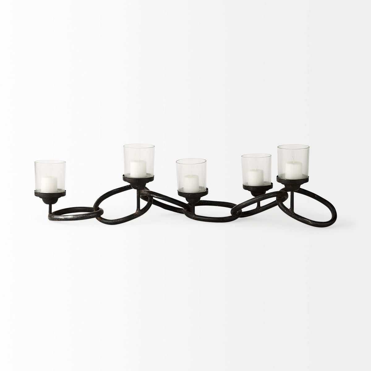 Quito Black Metal Chain-Link Five Candle Table Candle Holder-Table Candle Holders-DECOROLALA
