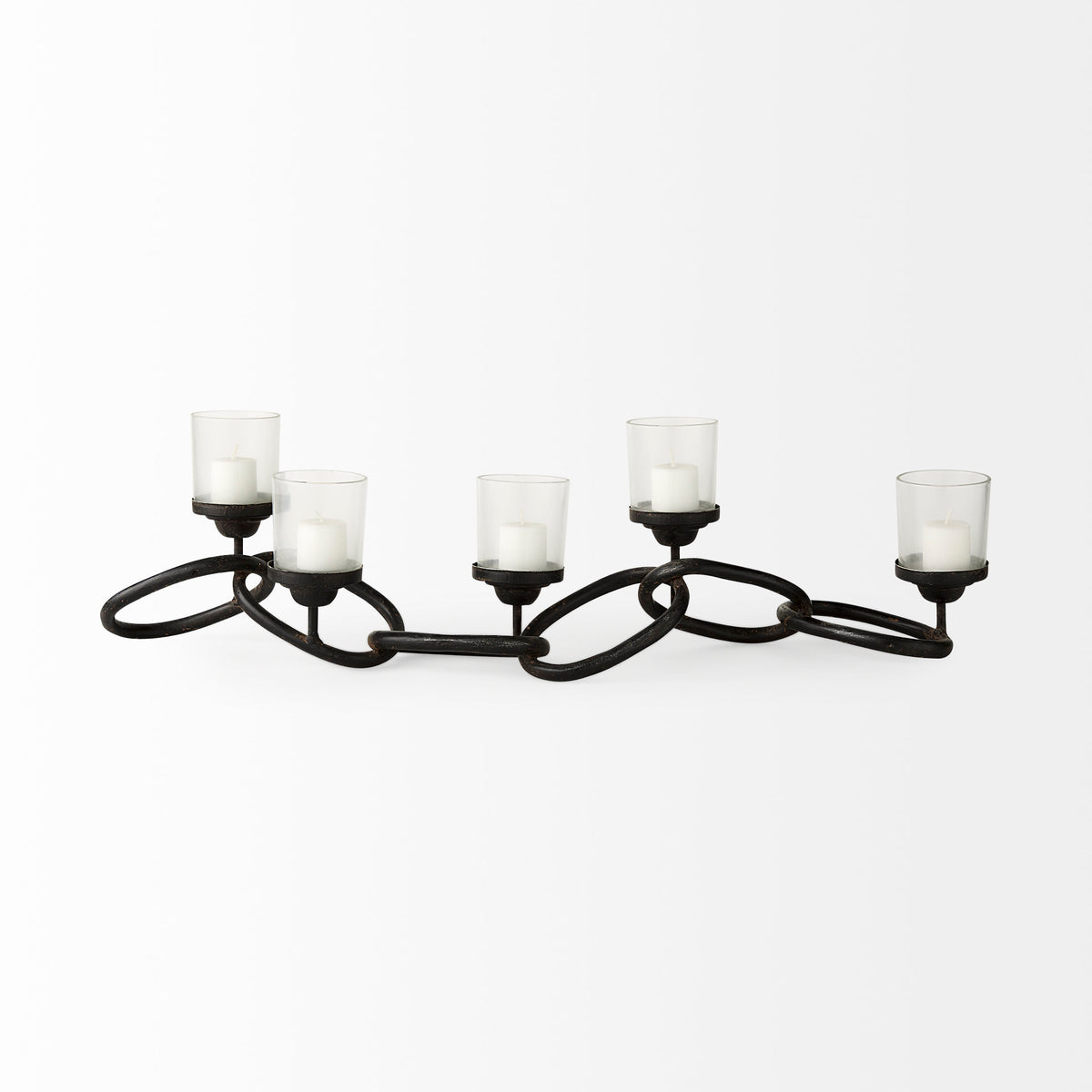 Quito Black Metal Chain-Link Five Candle Table Candle Holder-Table Candle Holders-DECOROLALA