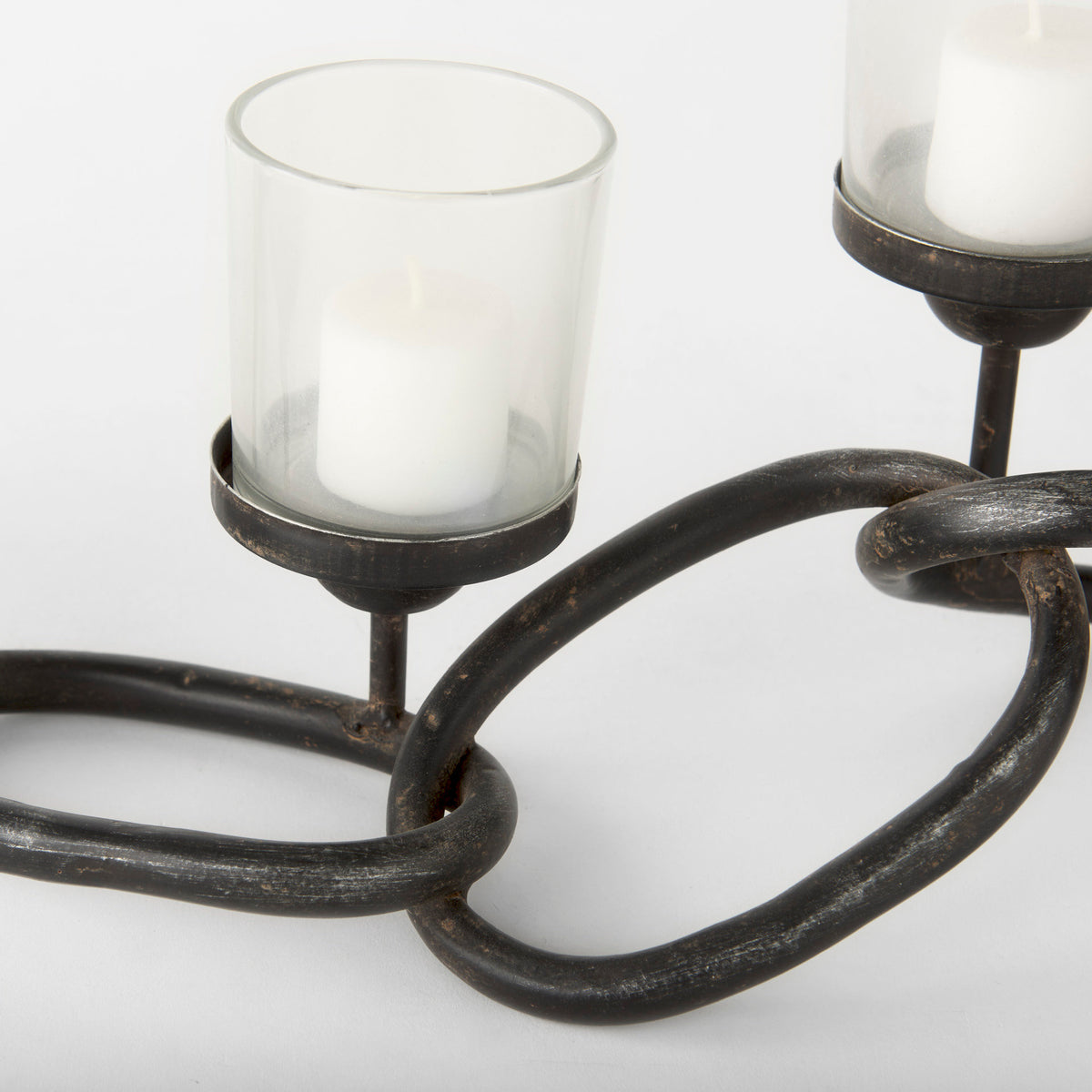 Quito Black Metal Chain-Link Five Candle Table Candle Holder-Table Candle Holders-DECOROLALA