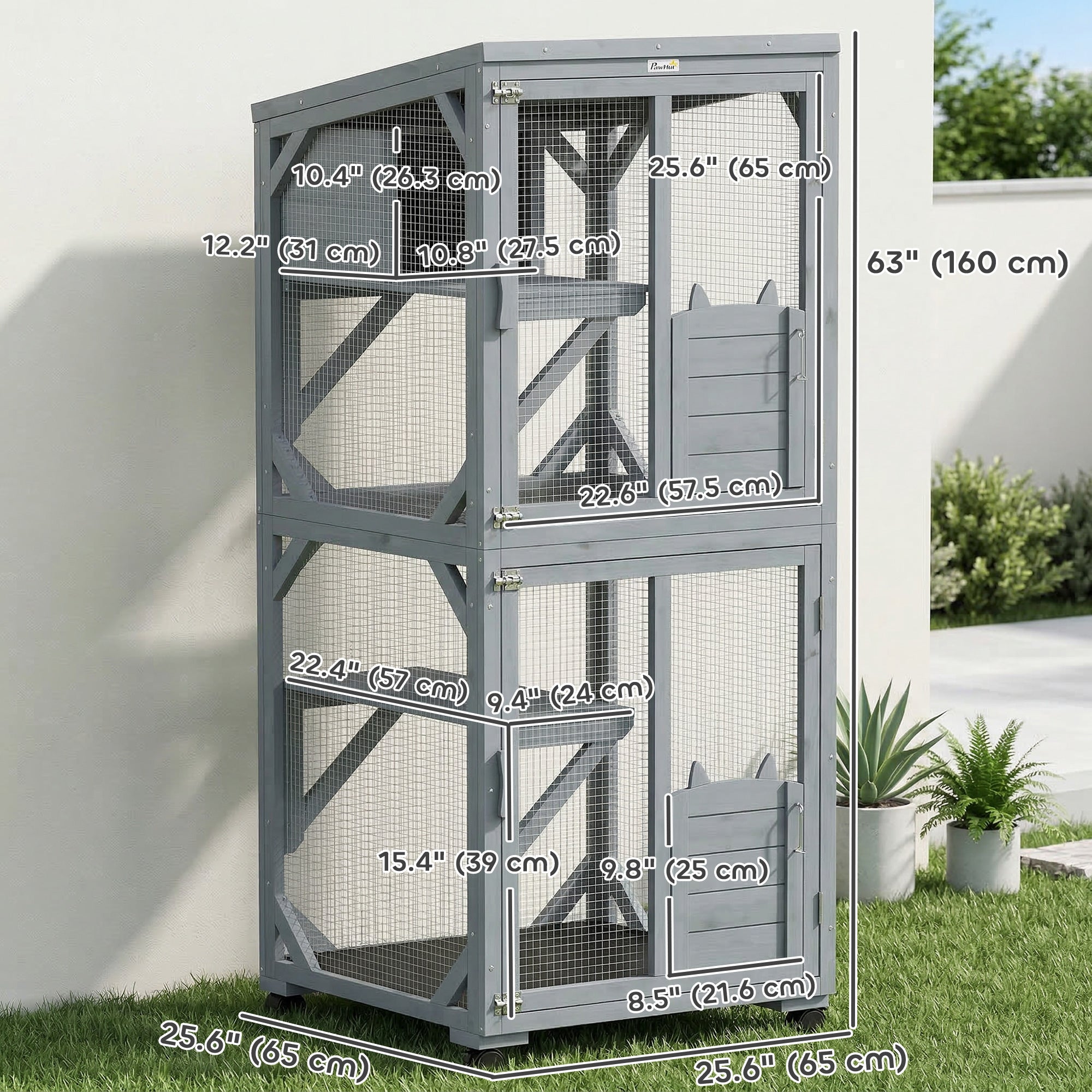 Movable Catio Outdoor Cat Enclosure with Resting Box, 3 Jumping Platforms, Waterproof Asphalt Roof for Outdoor Indoor
