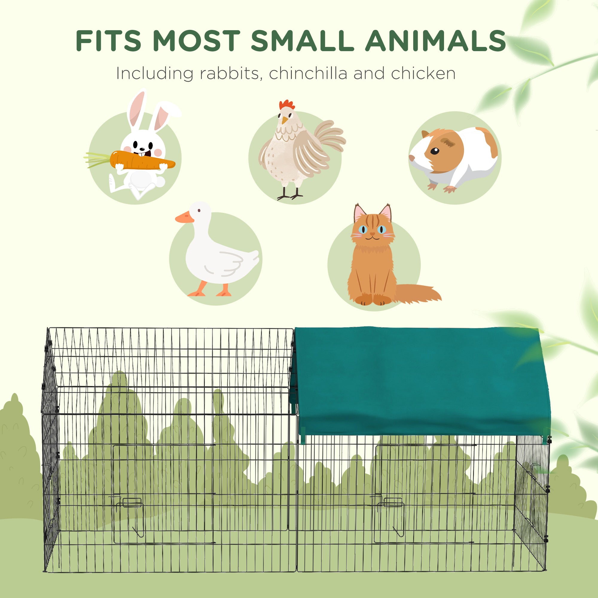 87" Small Animal Cage with Roof, Indoor/Outdoor Use,  for Chicken, Rabbits, Chinchillas, Green
