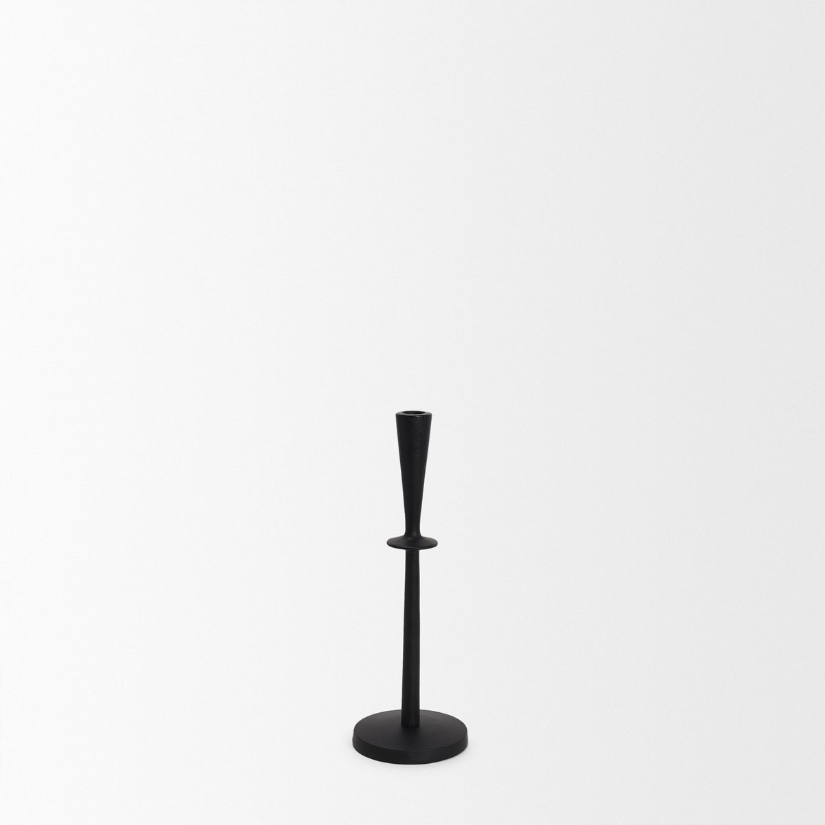 Qwin Matte Black Cast Aluminum Medium Candle Holder-Table Candle Holders-DECOROLALA