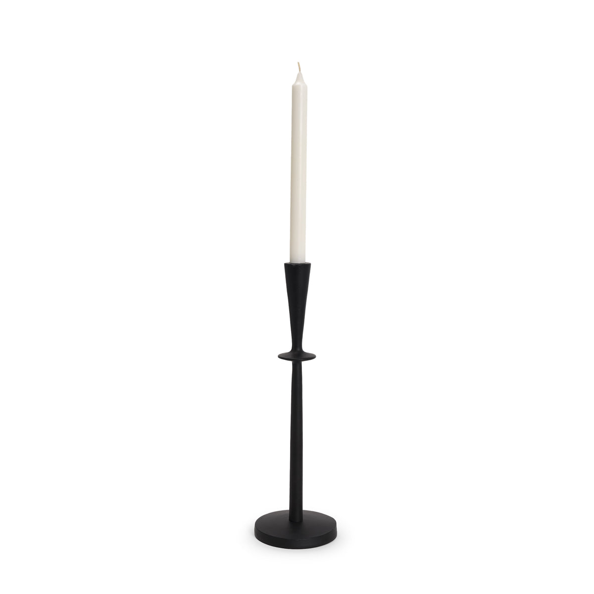 Qwin Matte Black Cast Aluminum Tall Candle Holder-Table Candle Holders-DECOROLALA