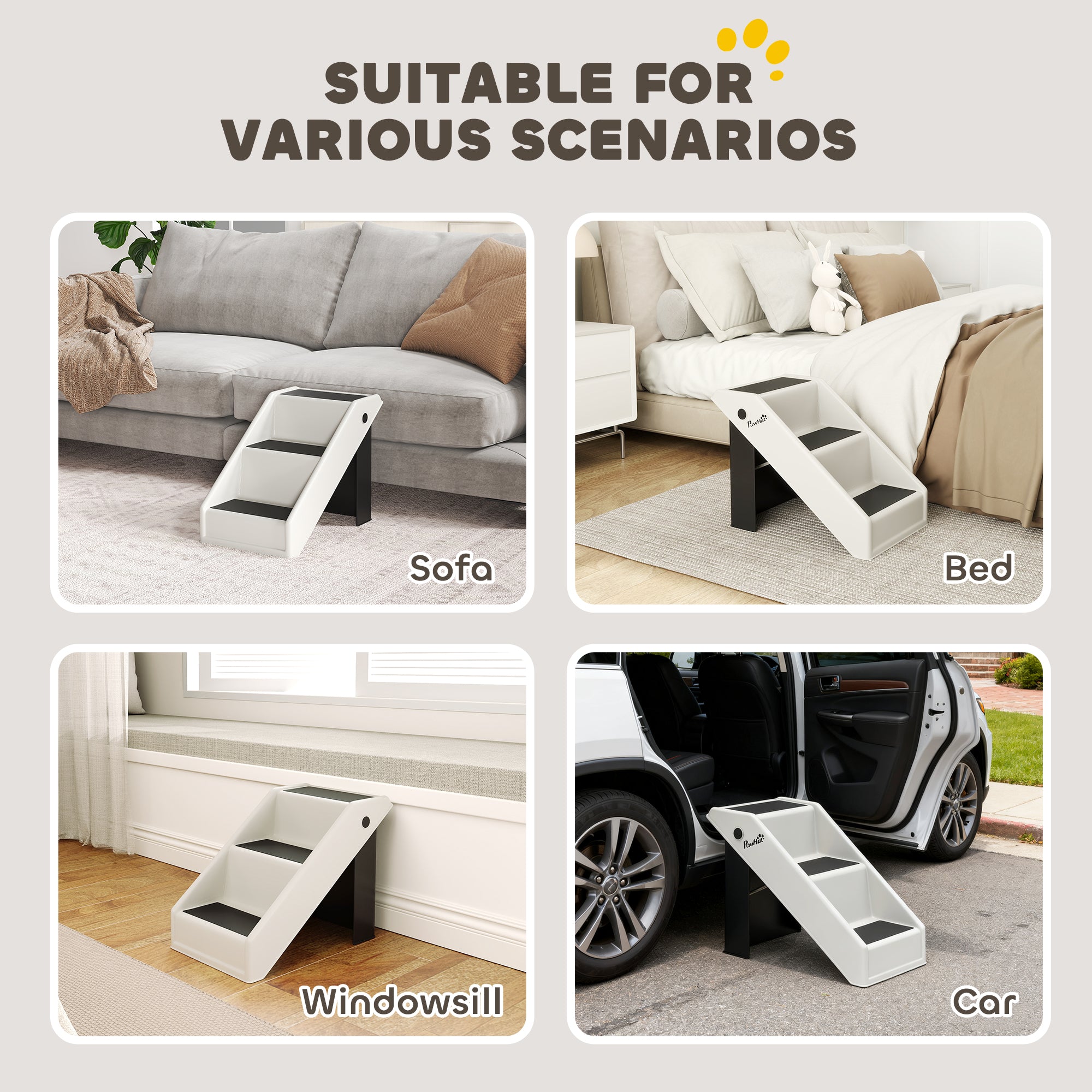 Dog Stairs for Small Dogs, 14.5" H Foldable Pet Ramp with 3 Non-Slip Steps for High Beds or Sofas