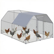 Chicken Run Outdoor, Galvanized Large Metal Chicken Coop Cage, Walk-in Enclosure Poultry Hen Run House Playpen Rabbit Hutch with Flat Roof, Cover, 9.2'x12.5'x6.5', Silver