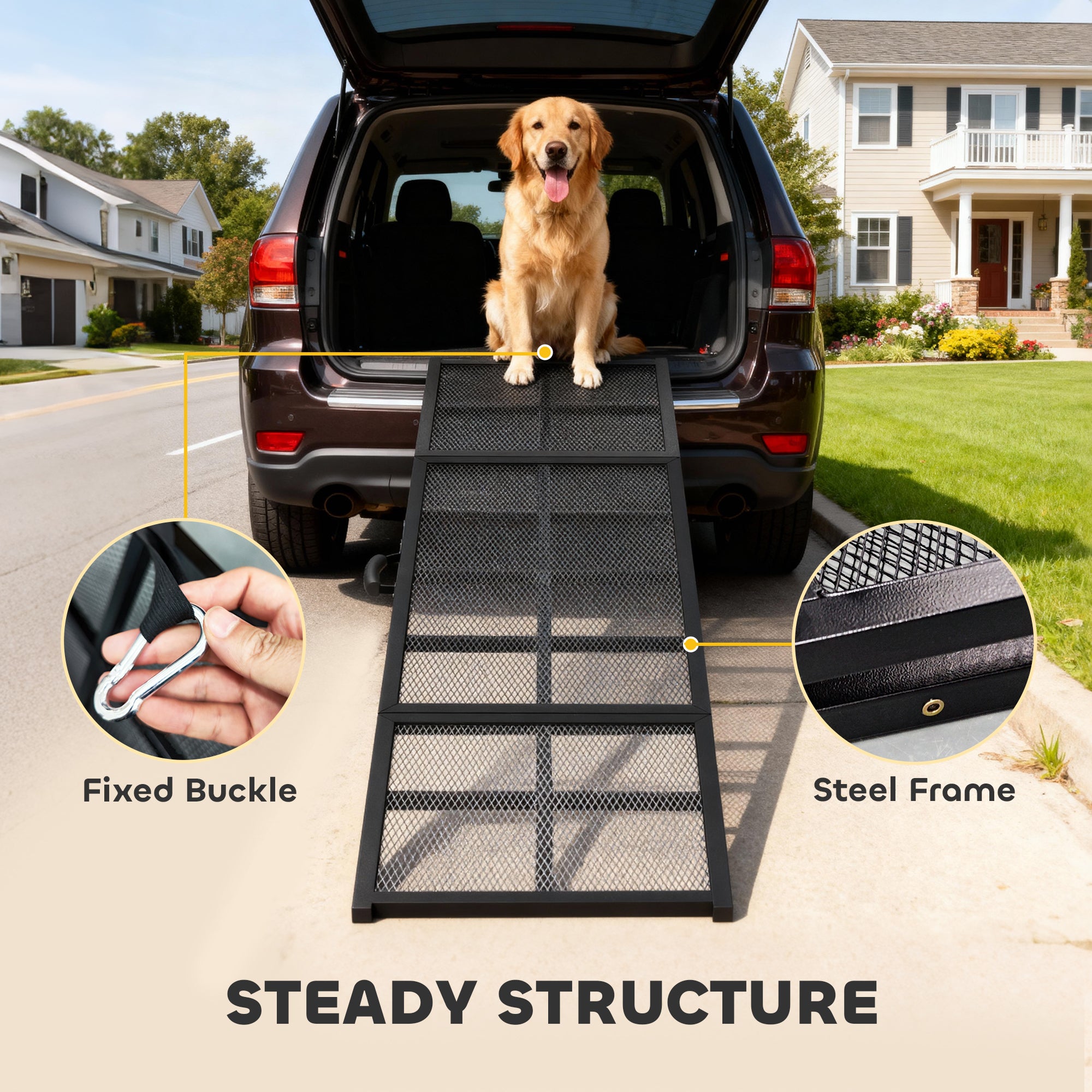 75" Folding & Portable Dog Car Ramp for Large Dogs, Extra Long & Wide, for Car, SUV, Truck, RV, High Bed