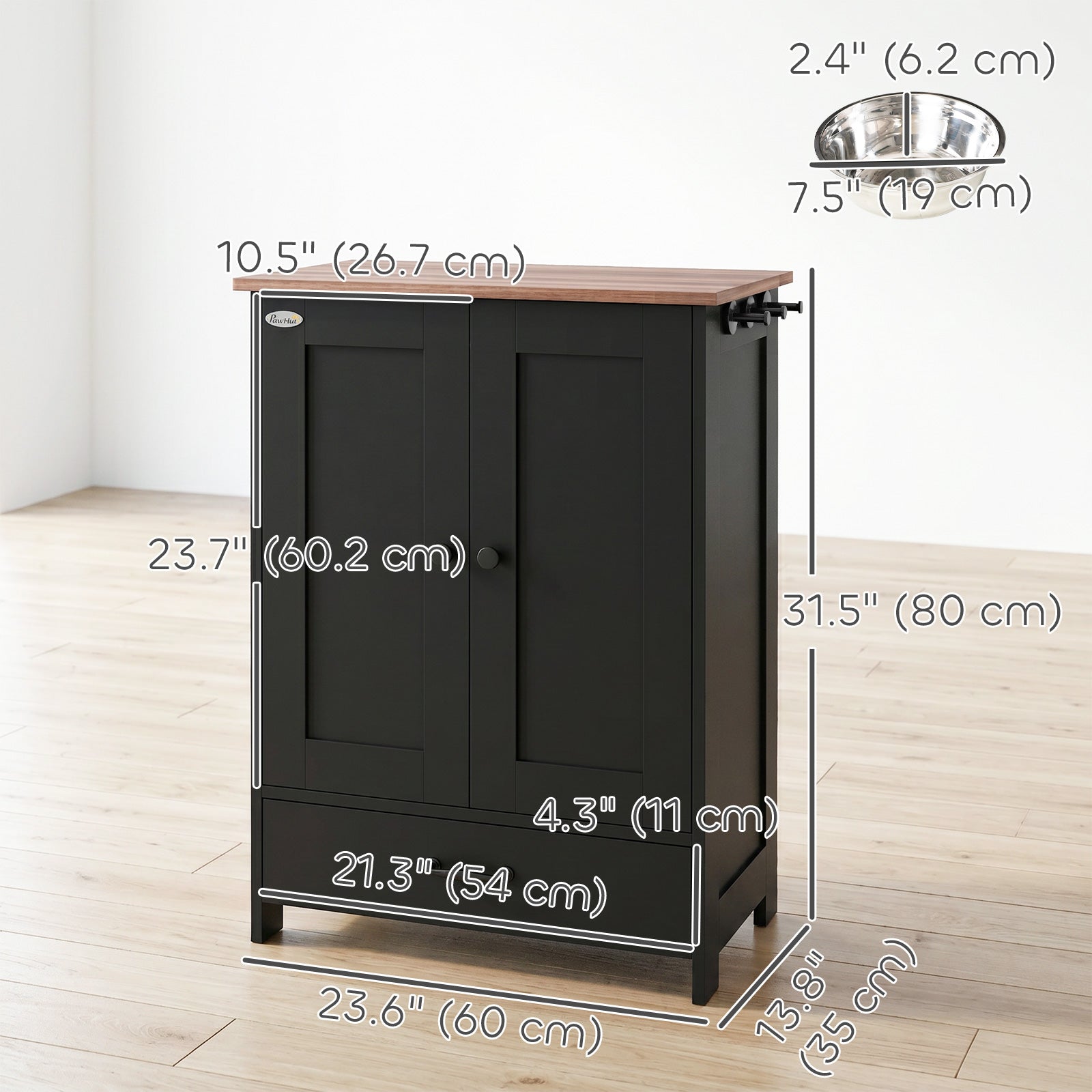 Conteneur de stockage pour aliments pour animaux, station d’alimentation pour chiens avec panneau réglable et crochets, pour chiens de taille moyenne, noir