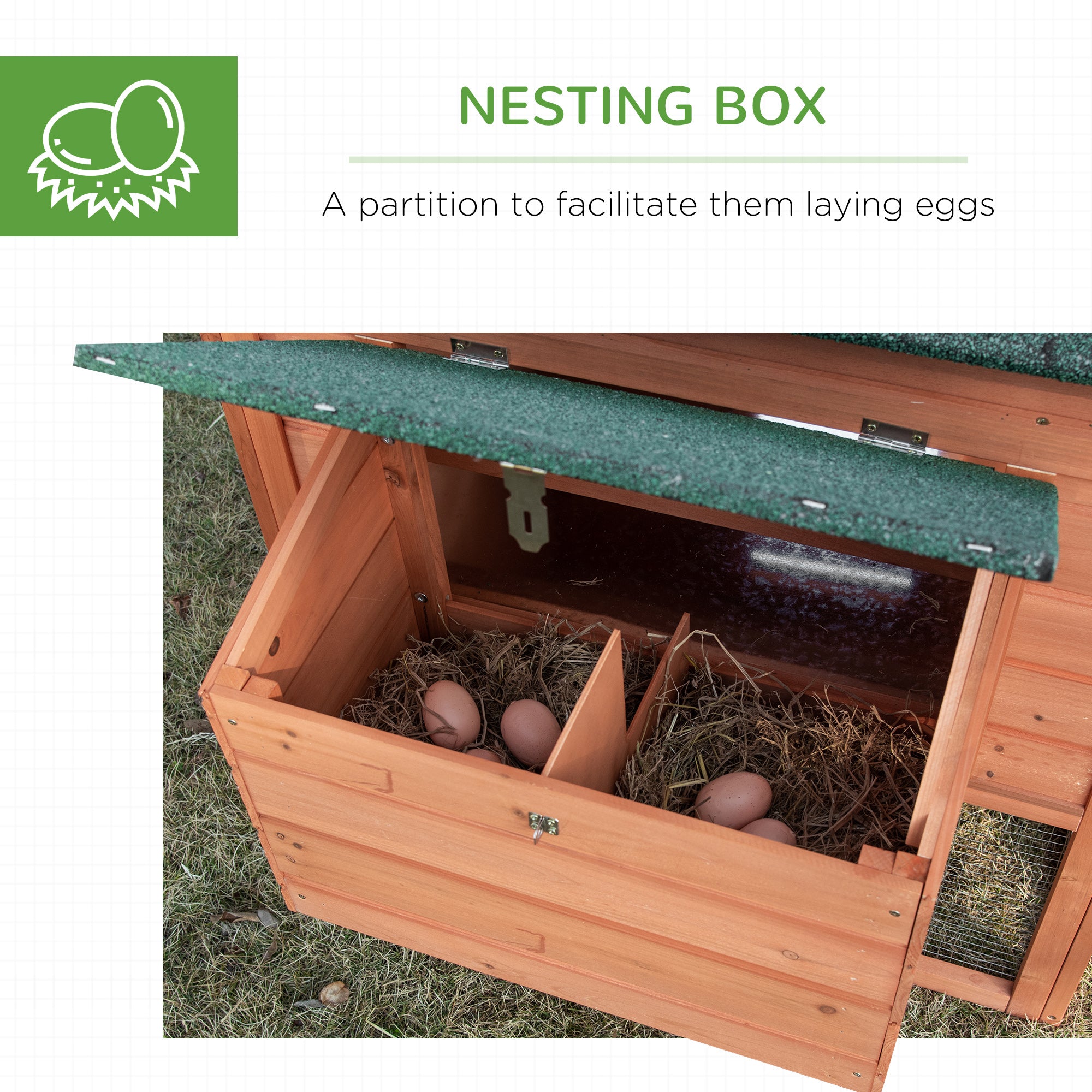 69" Chicken Coop Wooden Hen House Rabbit Hutch Poultry Cage Pen Outdoor Backyard with Outdoor Run Resting Nesting Box Removable Tray Waterproof Asphalt Roof Lockable Door Yellow and Green