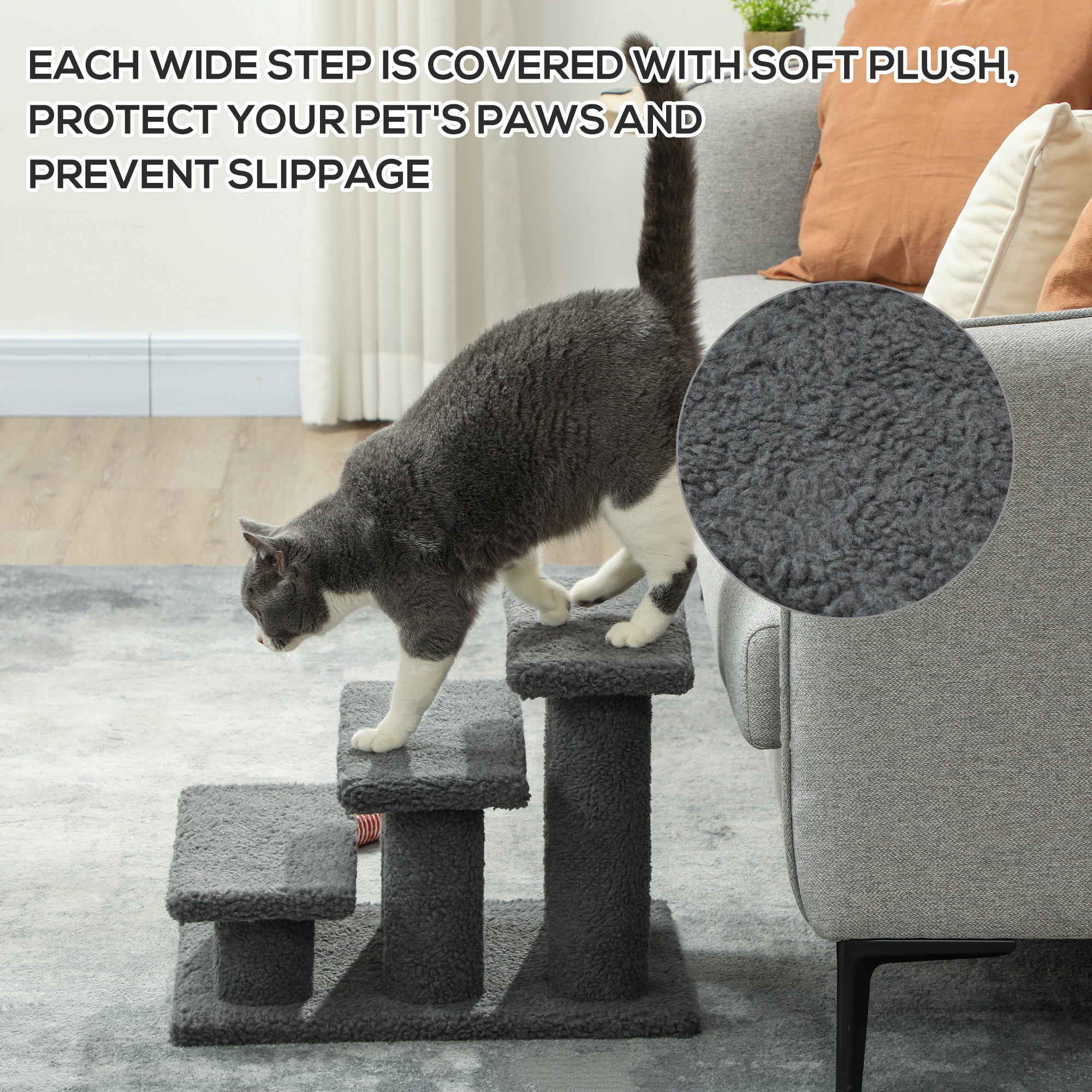 3 Tier Pet Stairs Dog Cat Step Scratch Post Furniture,  Dark Grey