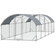 Galvanized Large Metal Chicken Coop Cage Walk-in Enclosure Poultry Hen Run House Playpen Rabbit Hutch with Cover for Outdoor Backyard