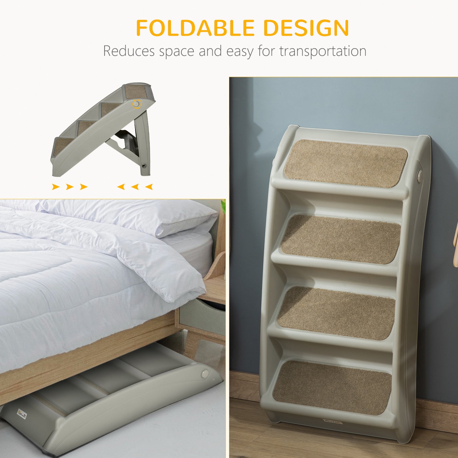 Escalier portable pour chien à 4 niveaux, marches pliables pour petits chiens, marches légères pour chat, avec tapis doux antidérapants, pour lit haut et canapé, gris