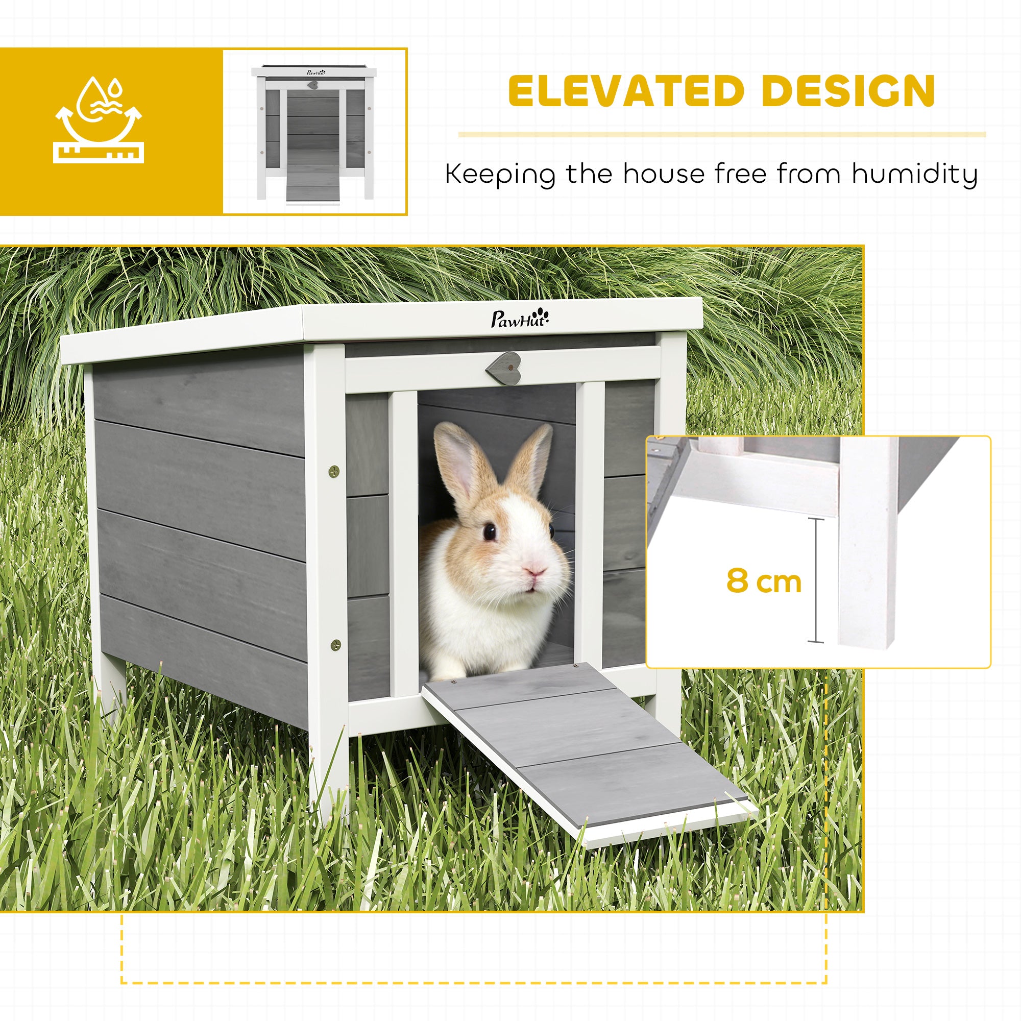 Wooden Rabbit Hutch, Bunny Cage with Waterproof & Openable Asphalt Roof, Outdoor Cat House Guinea Pig Cage Duck Shelter, Indoor Outdoor Use, 20" x 16.5" x 17", Grey