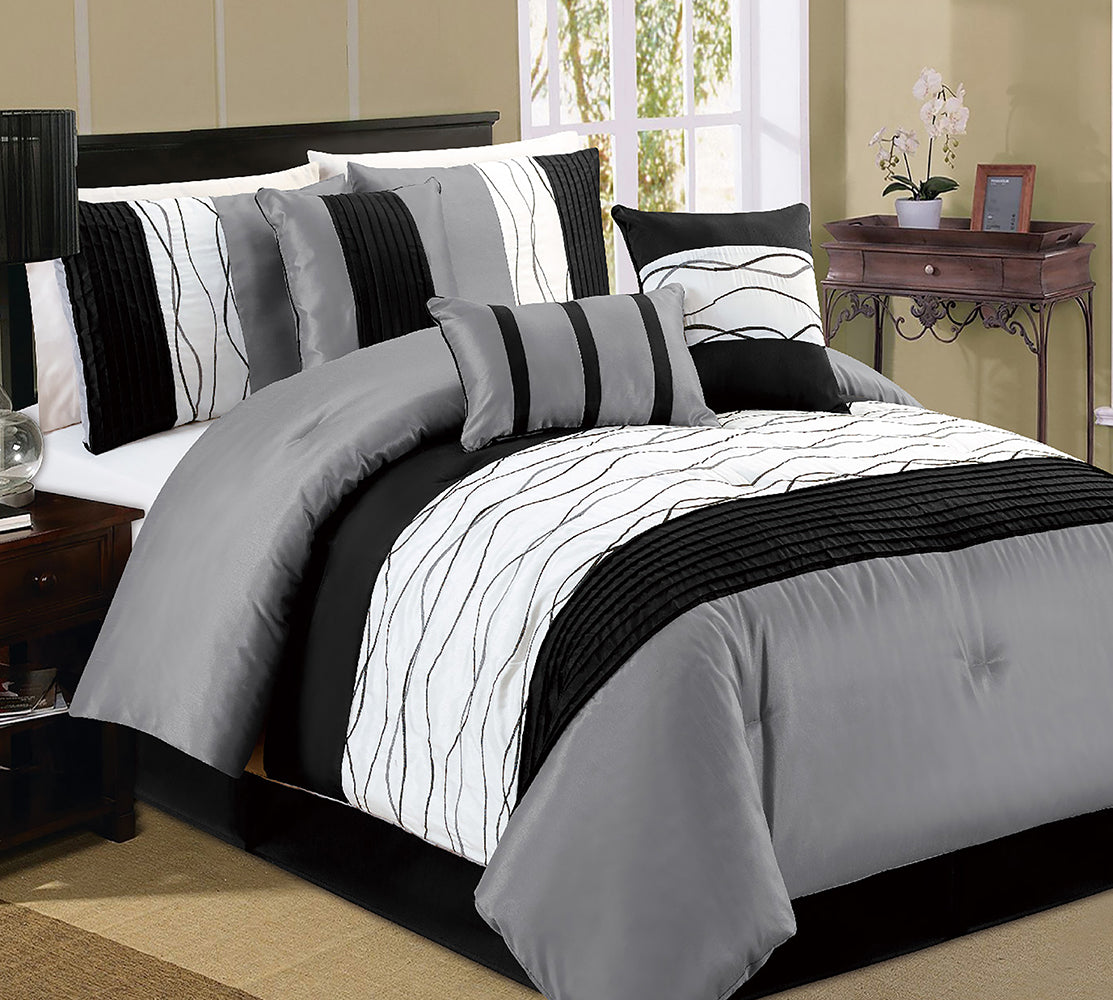 RIPPLE 7 PC COMFORTER SET- QUEEN-Comforter-DECOROLALA