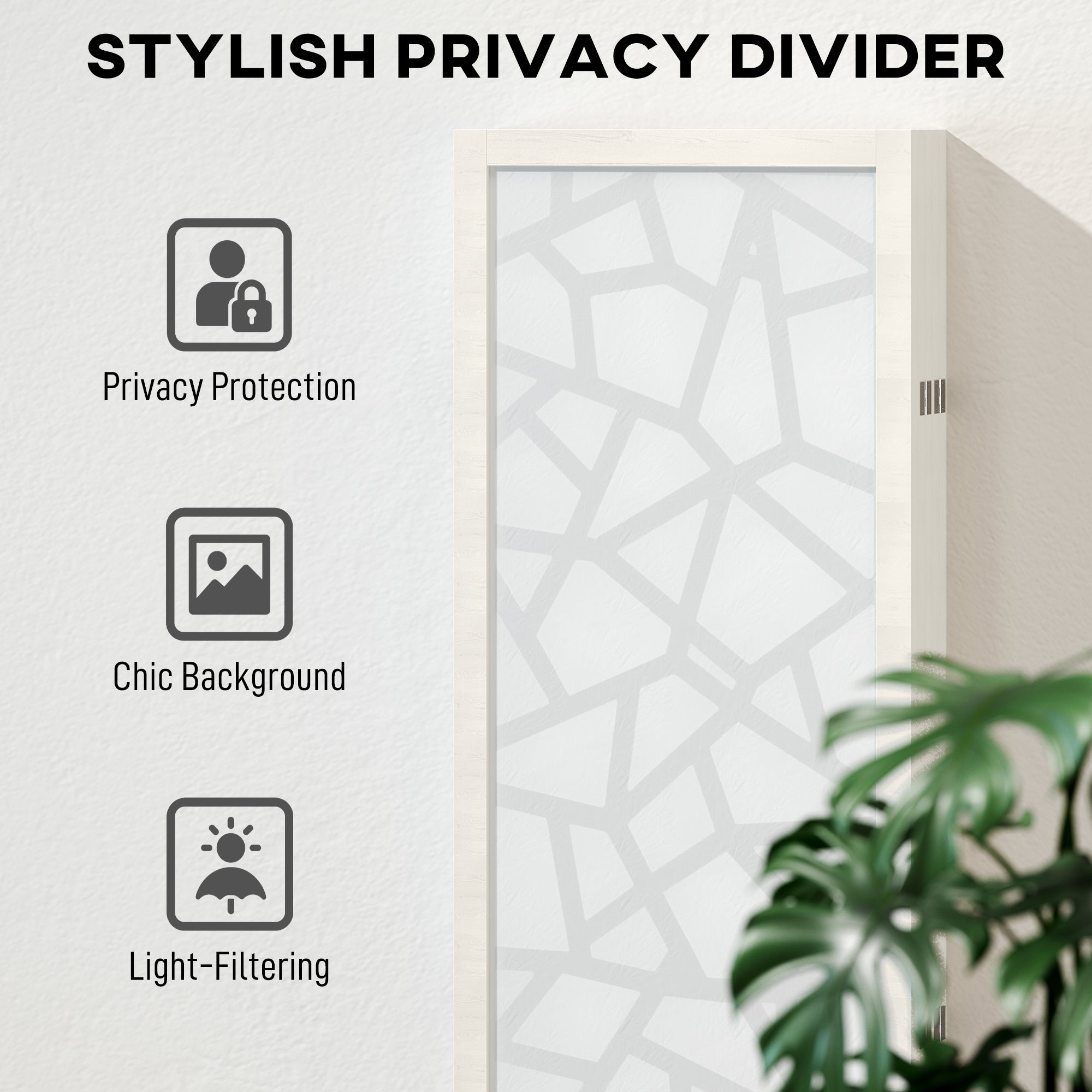 6 Panel Room Divider, 5.6 FT Lightweight Folding Privacy Screen with Geometric Pattern for Living Room, Bedroom, White