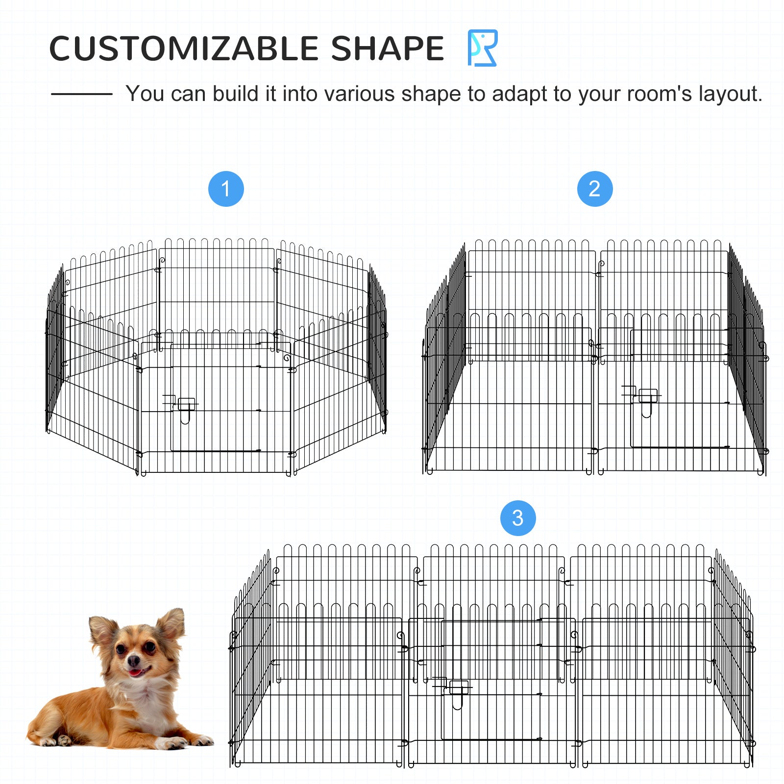 Parc d’exercice octogonal pliable pour chien à 8 panneaux de 24 pouces, cage et enclos pour animaux, chenil pour chiot, noir