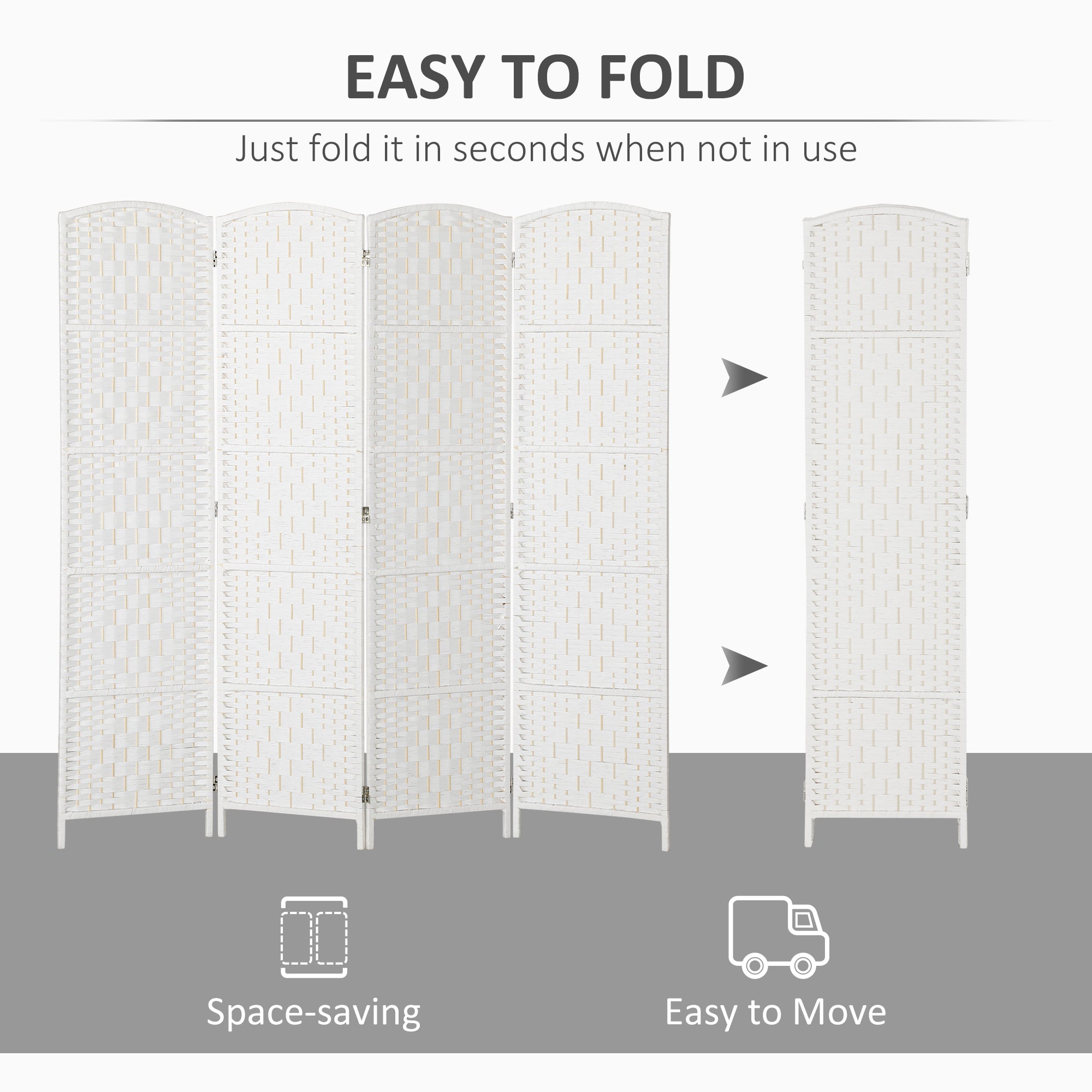 6ft Folding Room Divider, 4 Panel Wall Partition with Wooden Frame for Bedroom, Home Office, White