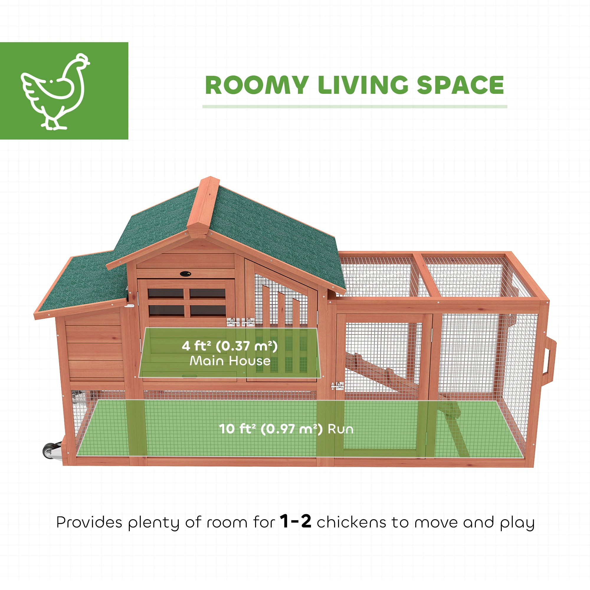 Chicken Coop with Run Mobile Wooden Hen House with Nesting Box Pull-out Tray for 1-2 Chickens Orange