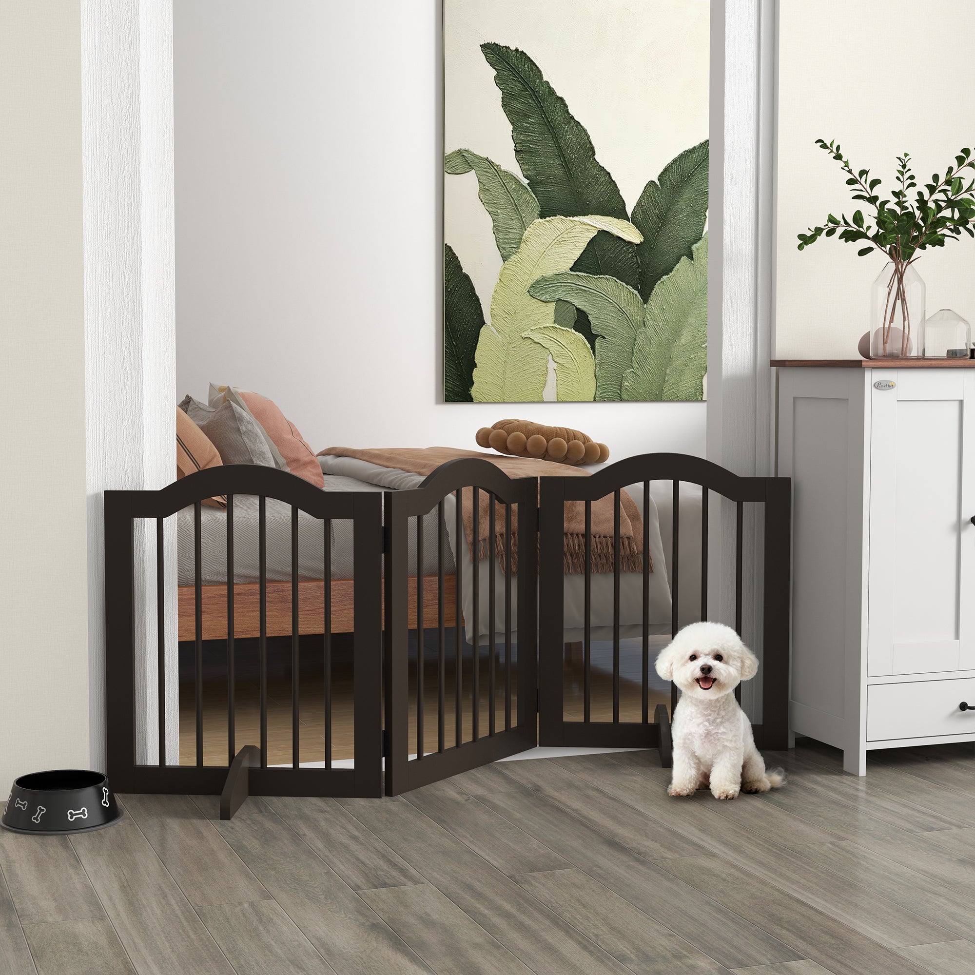 Barrière autoportante pour animaux de 24" pour chiens avec 2 pieds de support, café