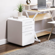 Lockable Steel 3-Drawer Mobile File Cabinet - White