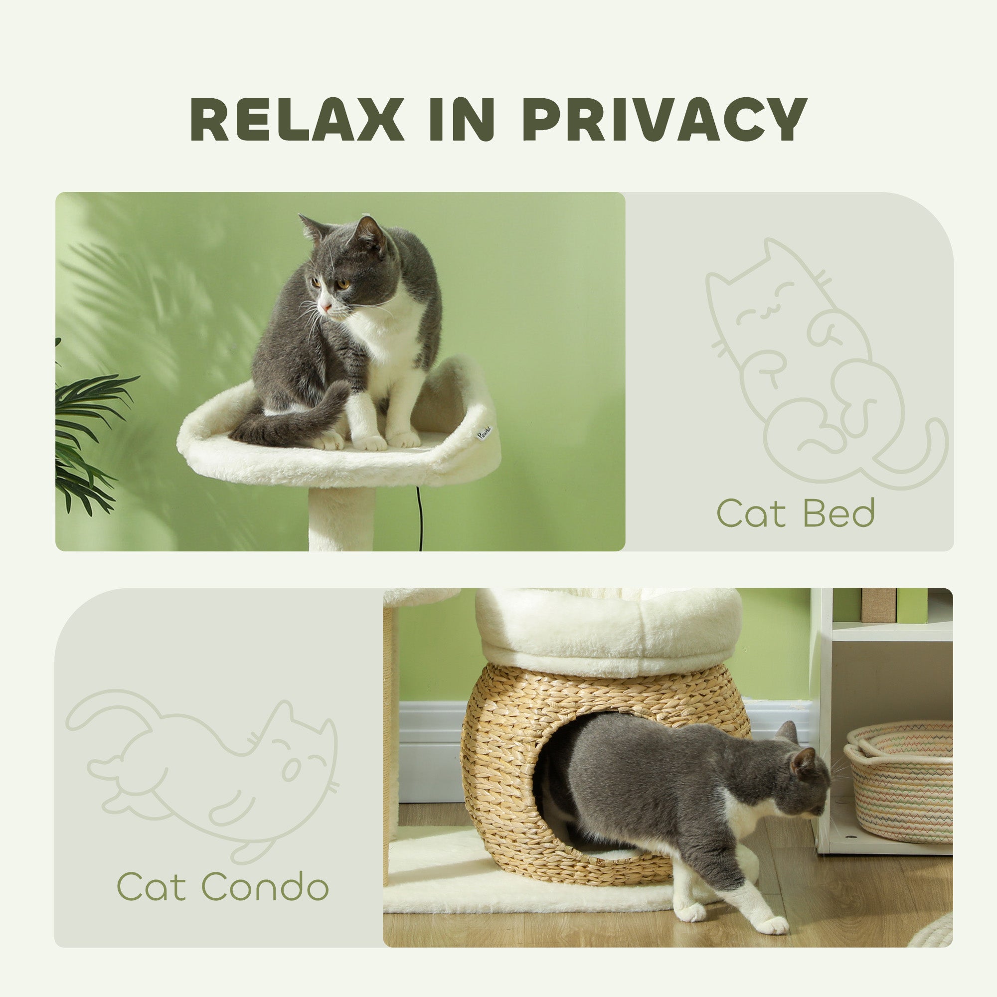 31" Cat Tree Tower with Scratching Posts, Cat Condo, Beds, Platform, Toy Ball, for Indoor Cats, Cream White