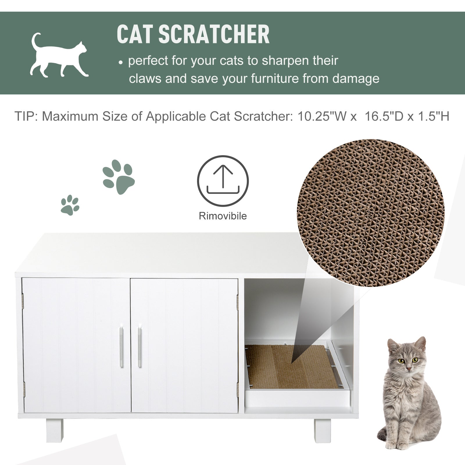 Meuble cache-litière pour chat, meuble-litière dissimulé, maison pour chat avec compartiment toilettes et griffoir, table d’appoint