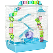 23" Large Hamster Cage, Small Animal House, 5-Level Gerbil Haven, Tunnel Tube System, with Water Bottle, Exercise Wheel, Food Dish, Ramps, 2 Doors, Light Blue