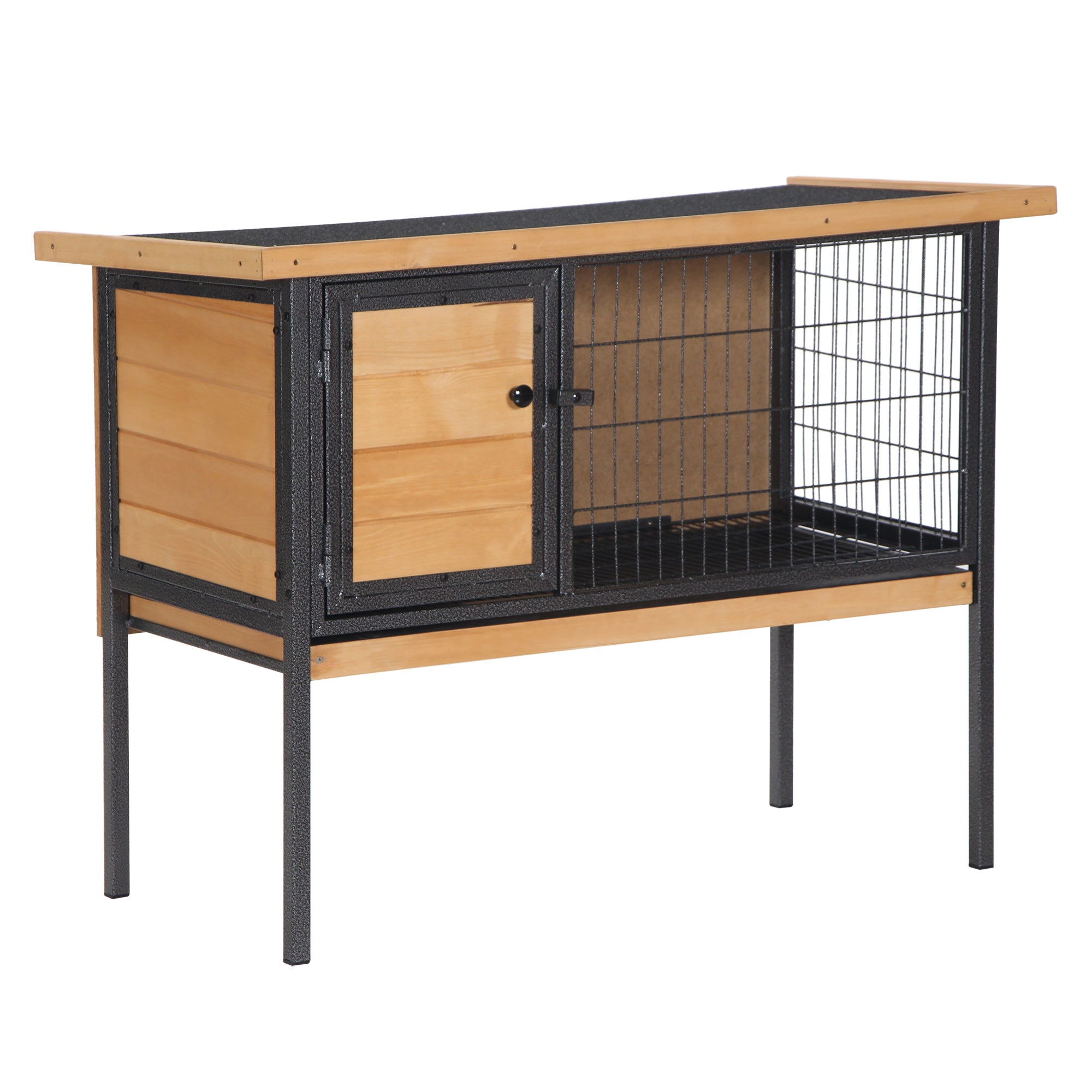 Rabbit Hutch, Wooden Bunny Cage Indoor Outdoor Bunny Hutch with Tray and Openable Water-Resistant Roof, Yellow-Small Animals-DECOROLALA