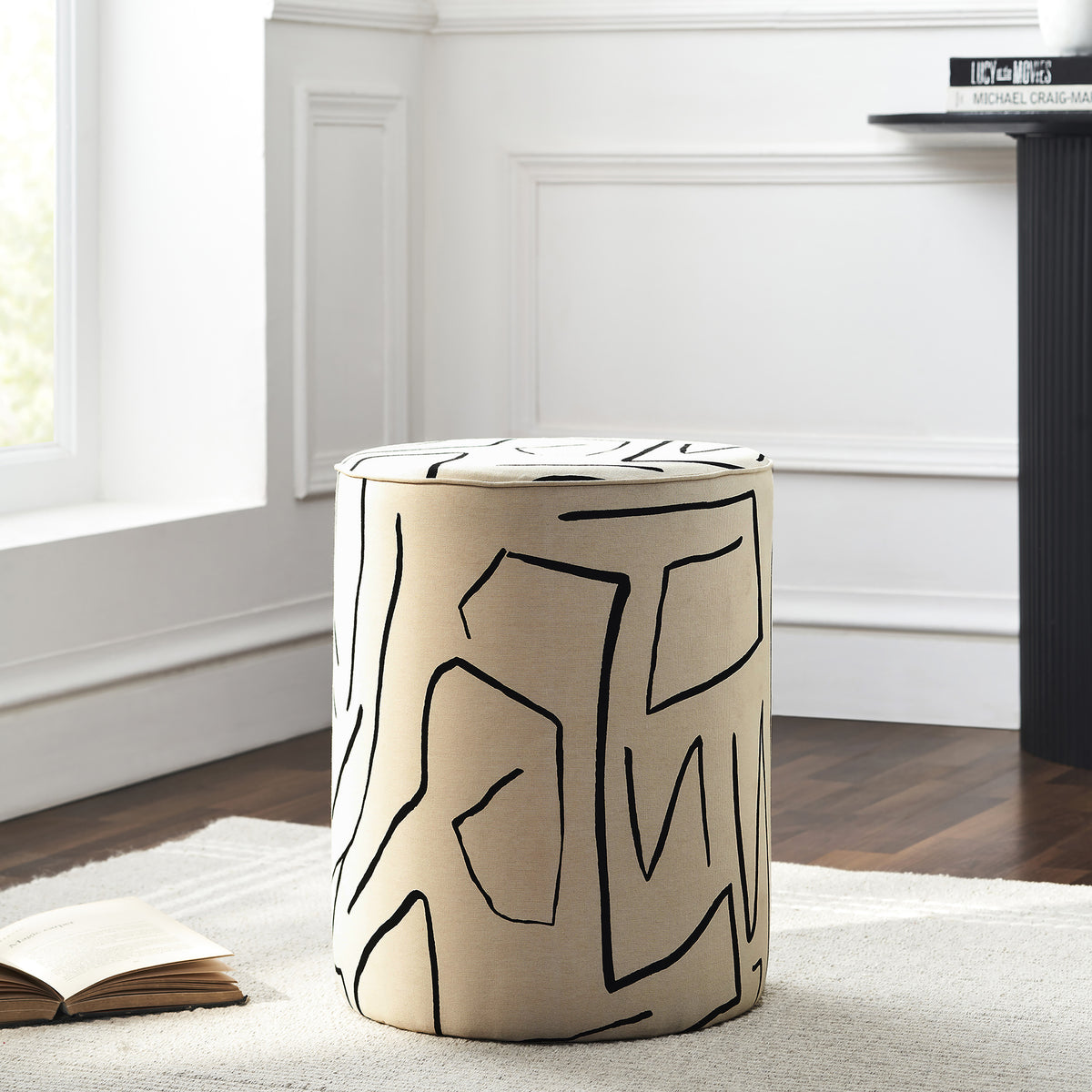 Rachelle Indoor Cotton Stool, Cream-Stools-DECOROLALA