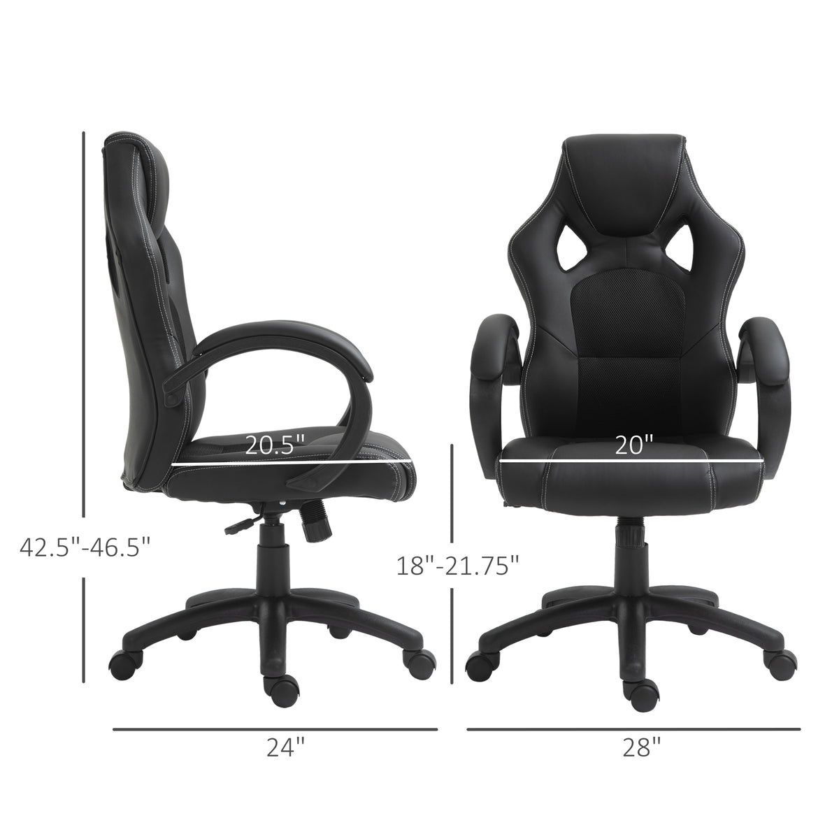 Racing Gaming Chair - Black Faux Leather Ergonomic Office Chair-Office Chairs-DECOROLALA